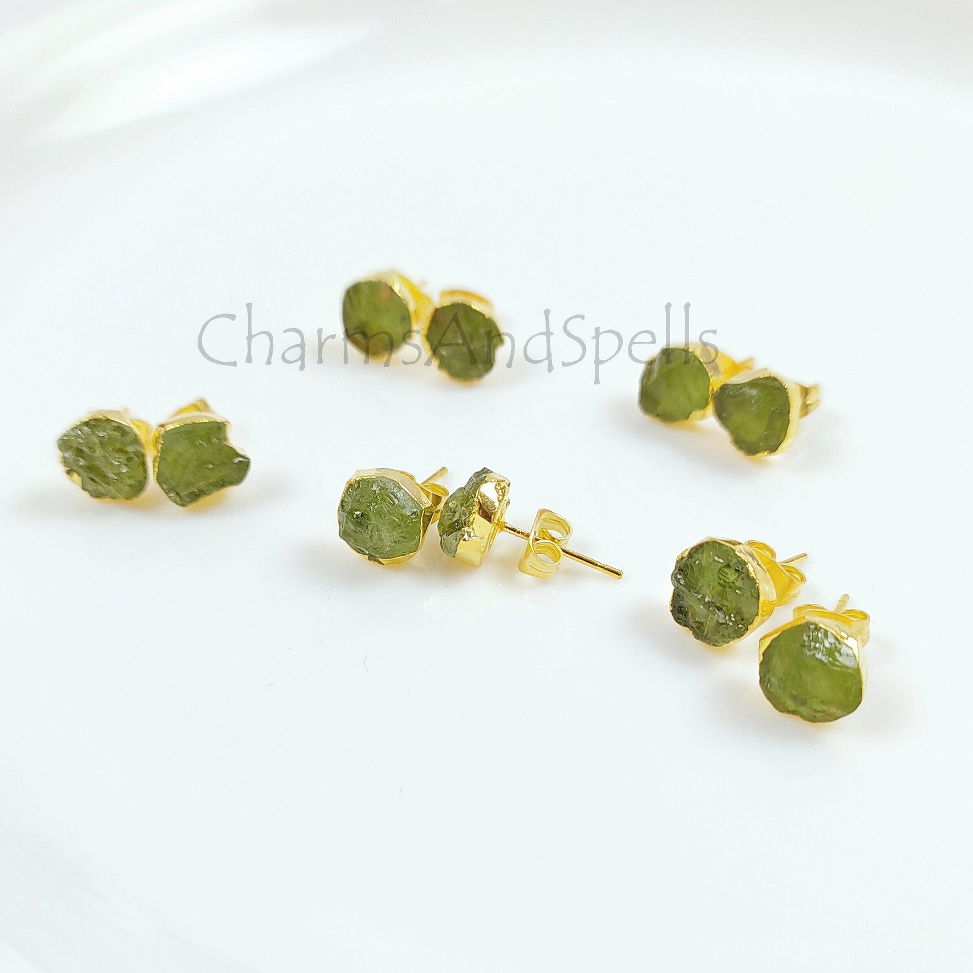 Peridot Crystal Earrings, Peridot Stud Earrings, Green Stone Jewellery, Gemstone Stud, Small Crystal Stud Earrings, Simple Earrings - Charms And Spells