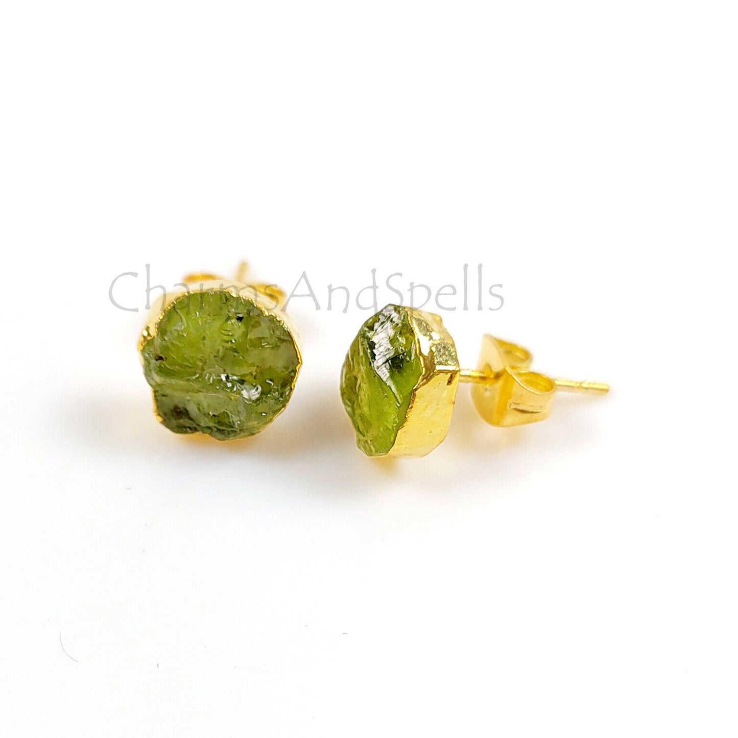 Peridot Crystal Earrings, Peridot Stud Earrings, Green Stone Jewellery, Gemstone Stud, Small Crystal Stud Earrings, Simple Earrings - Charms And Spells