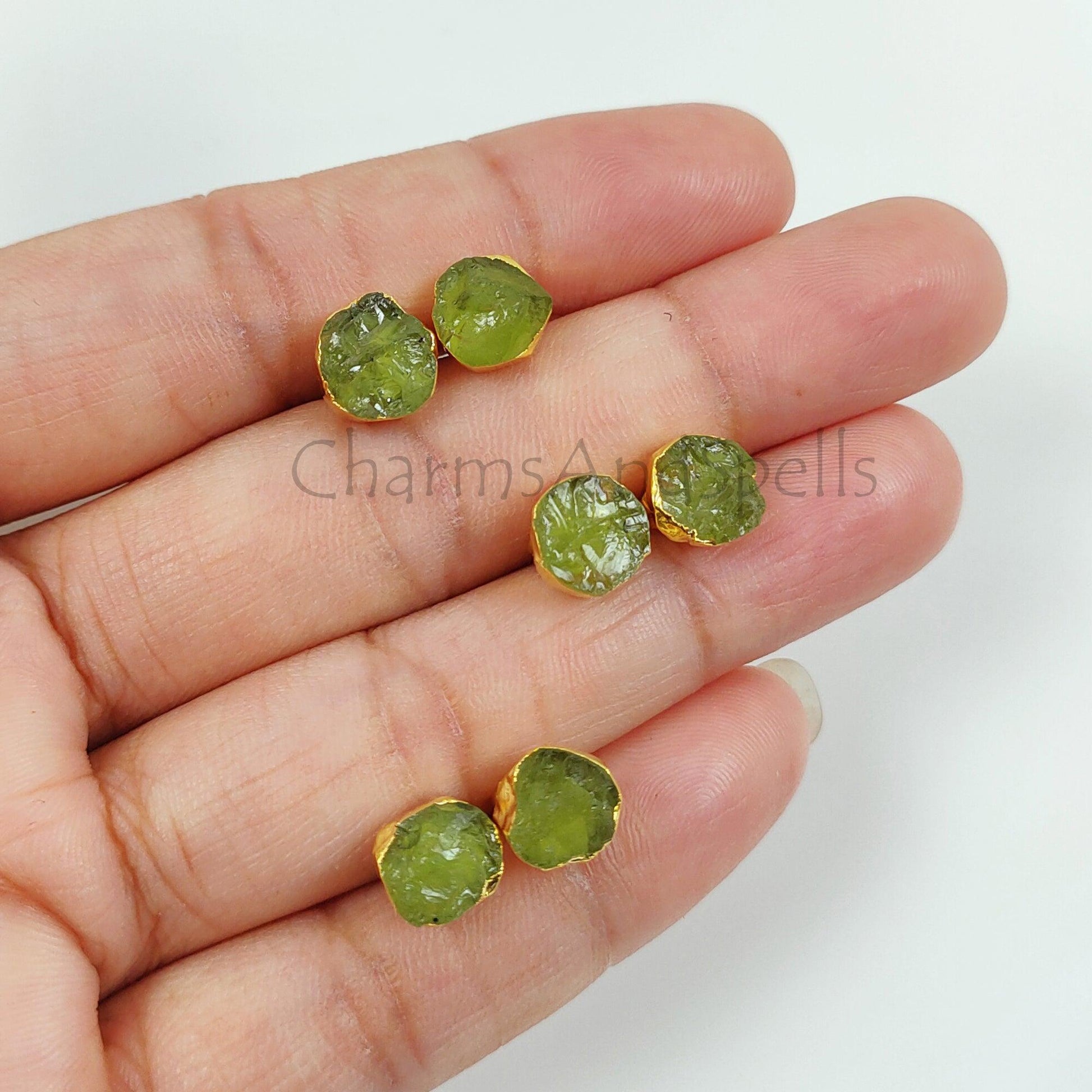 Peridot Crystal Earrings, Peridot Stud Earrings, Green Stone Jewellery, Gemstone Stud, Small Crystal Stud Earrings, Simple Earrings - Charms And Spells