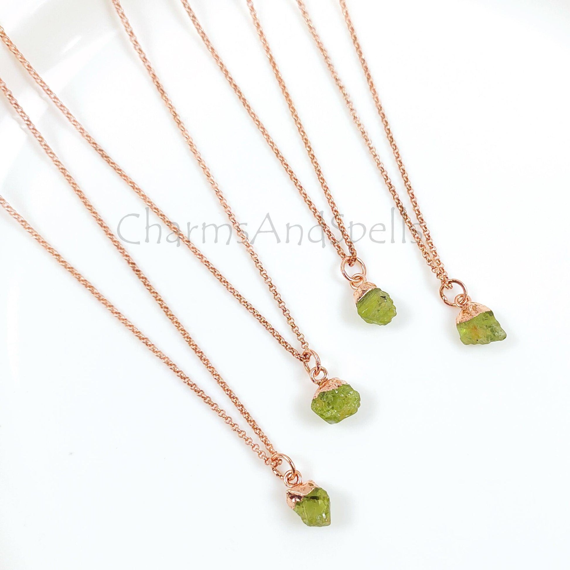 Natural Raw Crystal Necklace, Rough Peridot Necklace, Peridot Copper Jewelry, August Birthstone,Statement Peridot Pendant, Boho Gift For Her - Charms And Spells