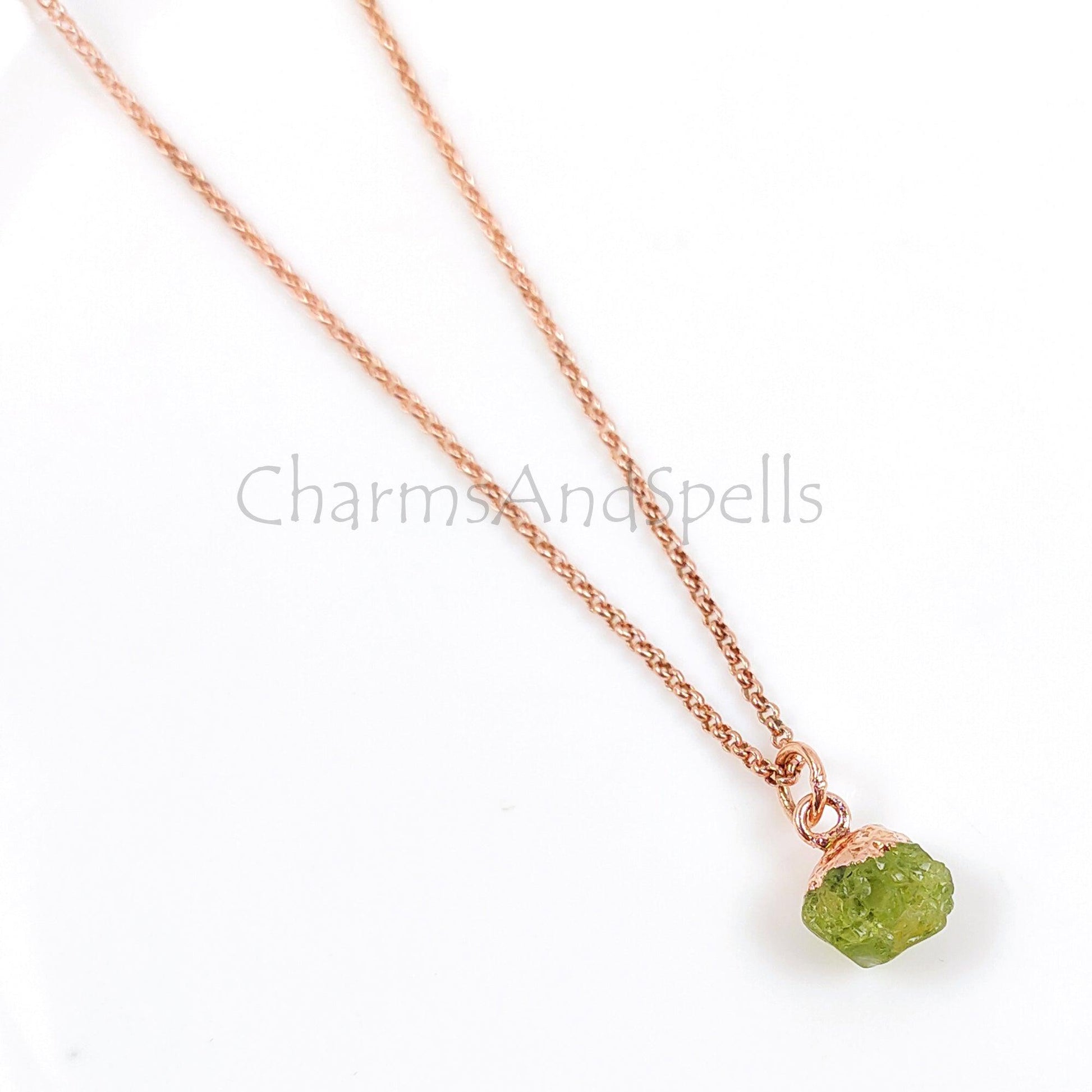 Natural Raw Crystal Necklace, Rough Peridot Necklace, Peridot Copper Jewelry, August Birthstone,Statement Peridot Pendant, Boho Gift For Her - Charms And Spells