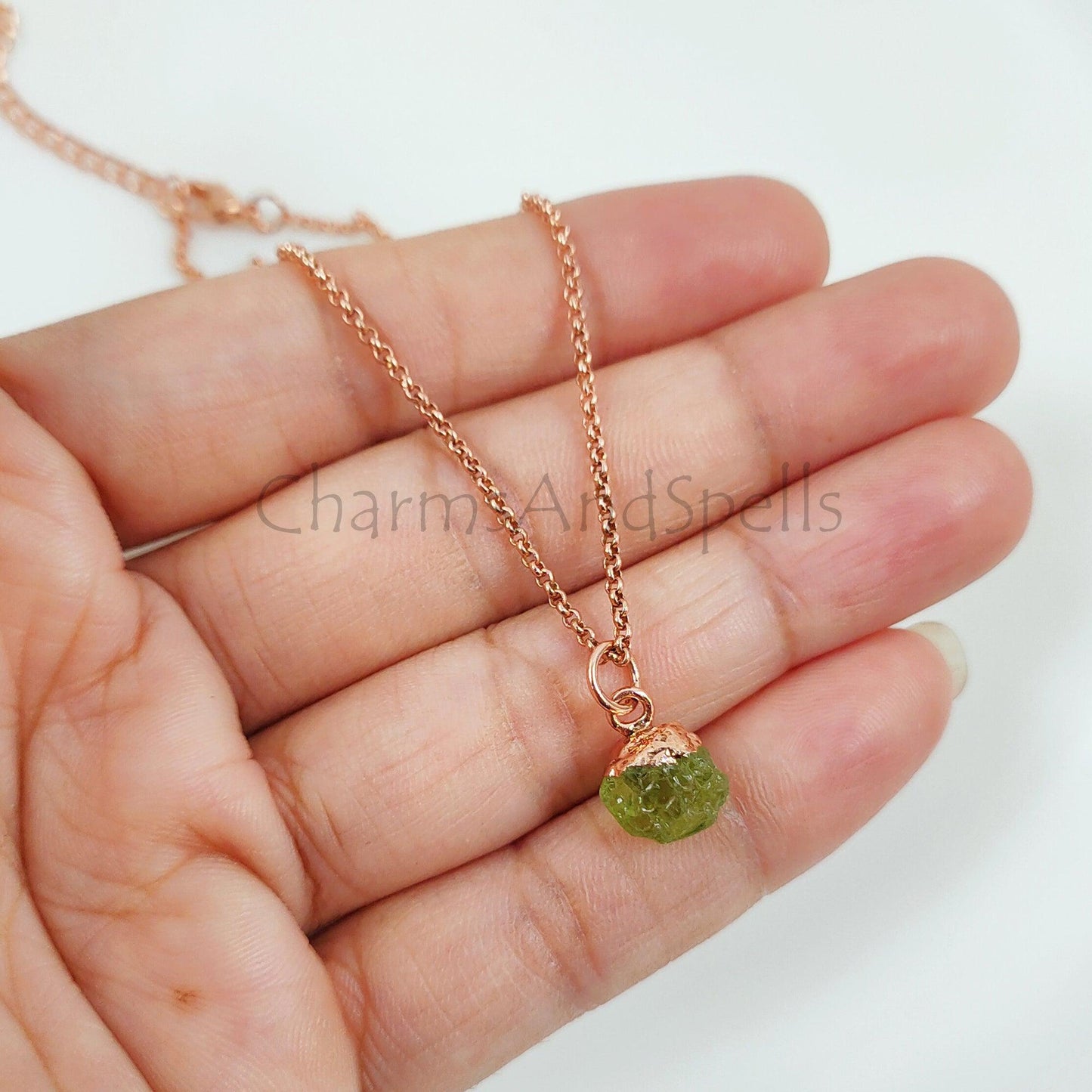 Natural Raw Crystal Necklace, Rough Peridot Necklace, Peridot Copper Jewelry, August Birthstone,Statement Peridot Pendant, Boho Gift For Her - Charms And Spells