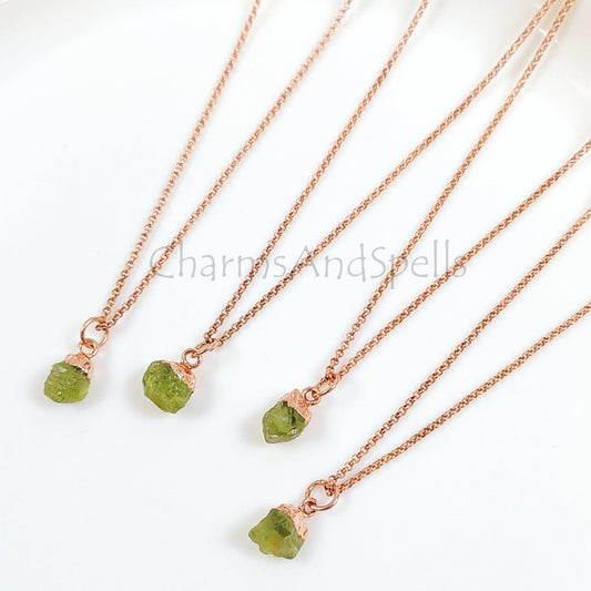 Natural Raw Crystal Necklace, Rough Peridot Necklace, Peridot Copper Jewelry, August Birthstone,Statement Peridot Pendant, Boho Gift For Her - Charms And Spells