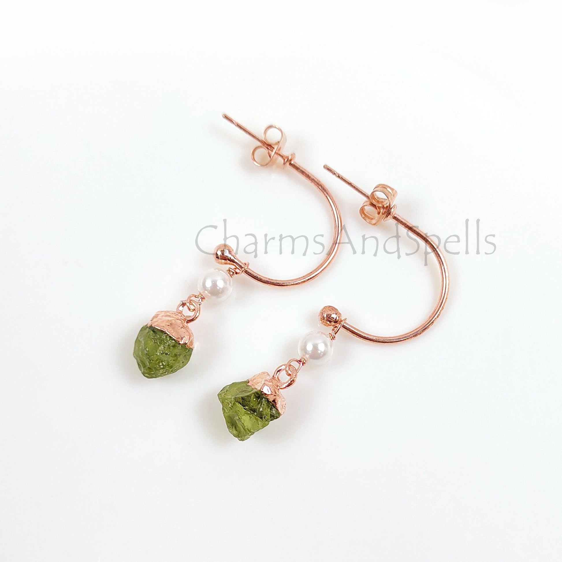 Natural Raw Peridot Boho Earring, Rose Gold Plated Earring, Minimalist Earring, August Birthstone Jewelry, Wedding Earring, Designer Earring - Charms And Spells