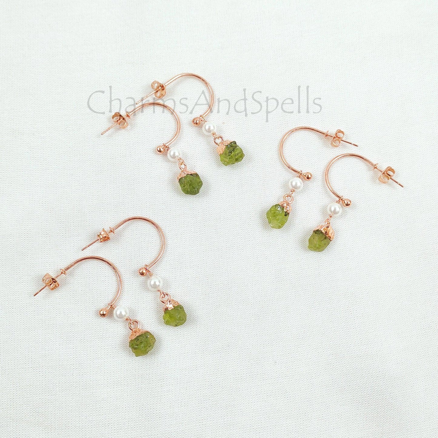 Natural Raw Peridot Boho Earring, Rose Gold Plated Earring, Minimalist Earring, August Birthstone Jewelry, Wedding Earring, Designer Earring - Charms And Spells