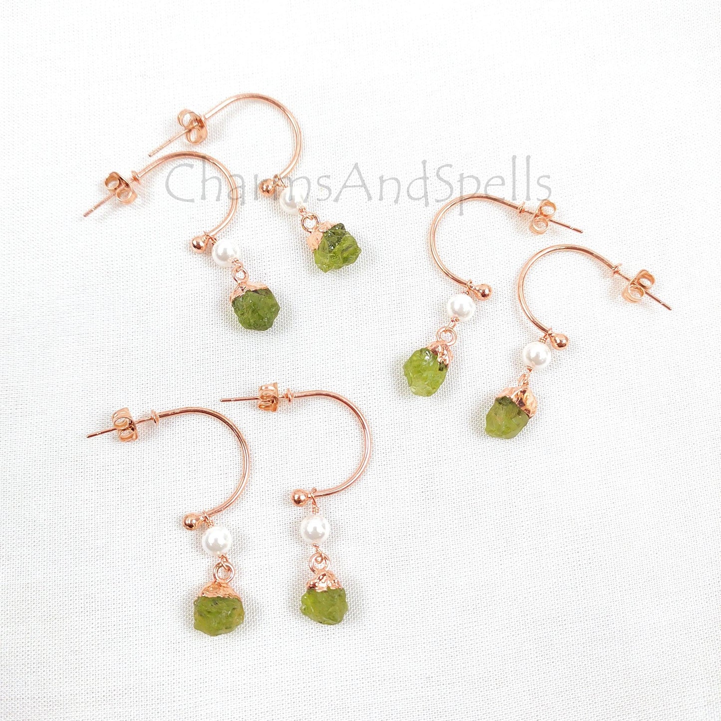 Natural Raw Peridot Boho Earring, Rose Gold Plated Earring, Minimalist Earring, August Birthstone Jewelry, Wedding Earring, Designer Earring - Charms And Spells