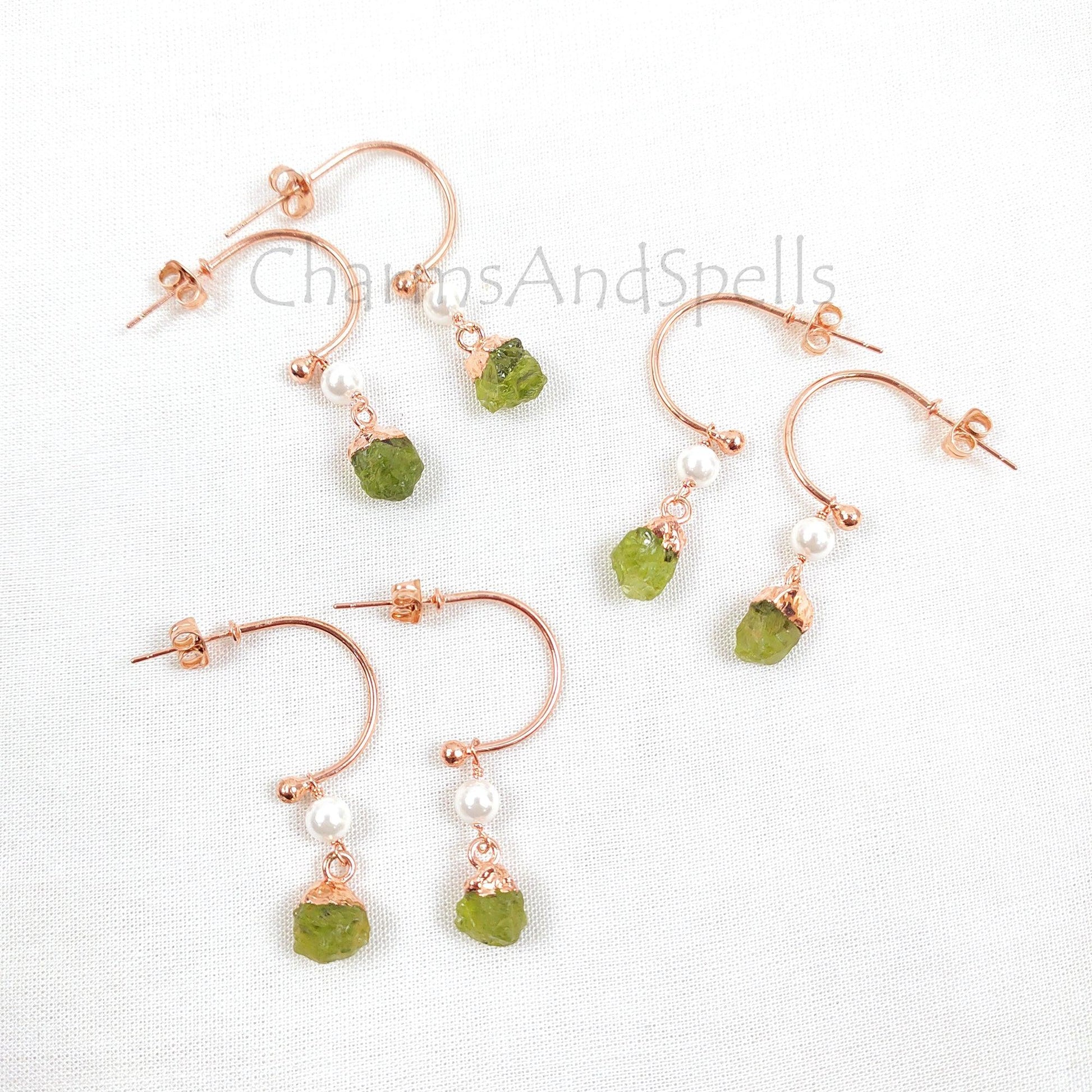 Natural Raw Peridot Boho Earring, Rose Gold Plated Earring, Minimalist Earring, August Birthstone Jewelry, Wedding Earring, Designer Earring - Charms And Spells