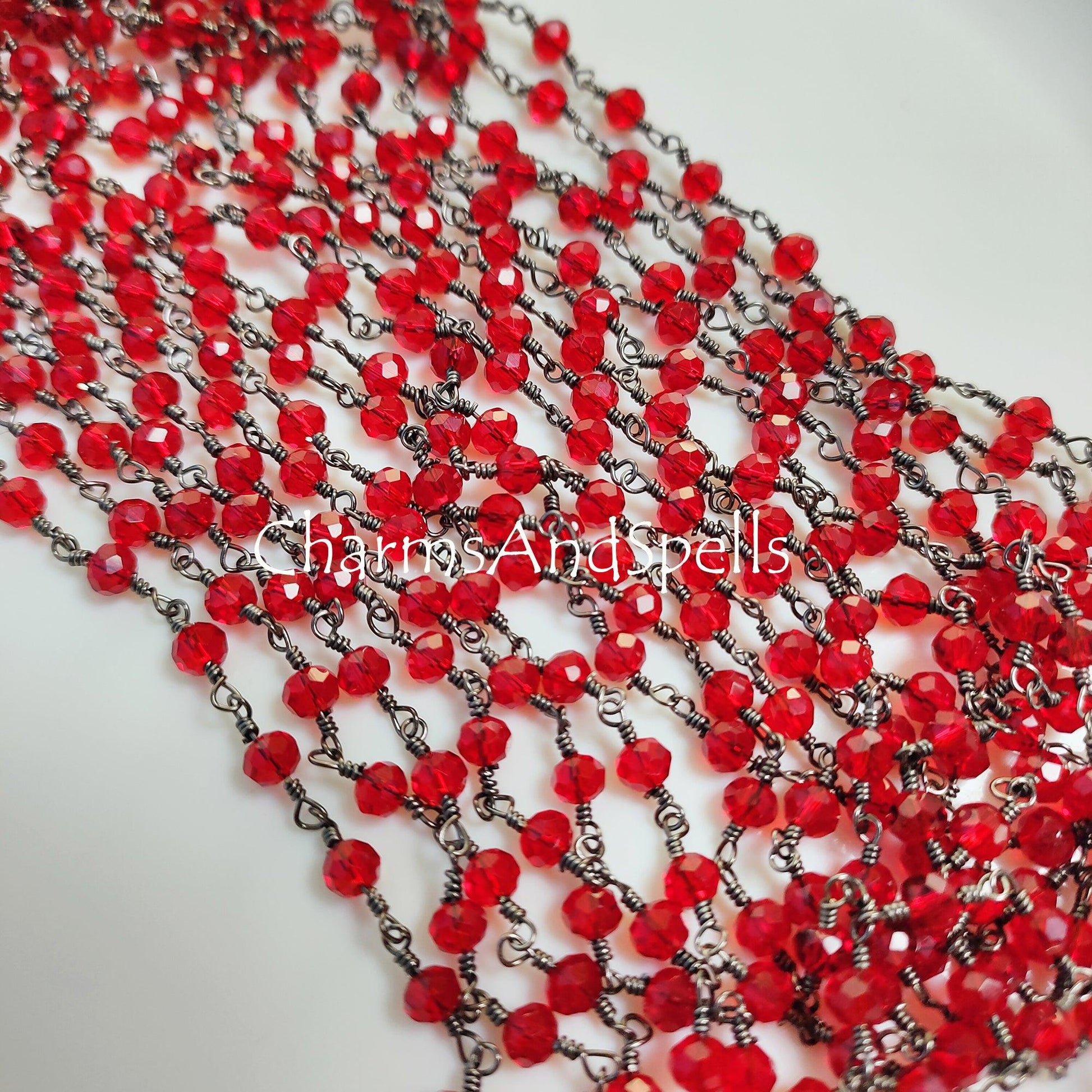 1 Feet Chain, Garnet Hydro Rondelle Rosary Chain, Rondelle Gemstone Beads, Red Garnet Bead Chain, Black Plated Chain, DIY Necklace Chain, Jewelry Making - Charms And Spells