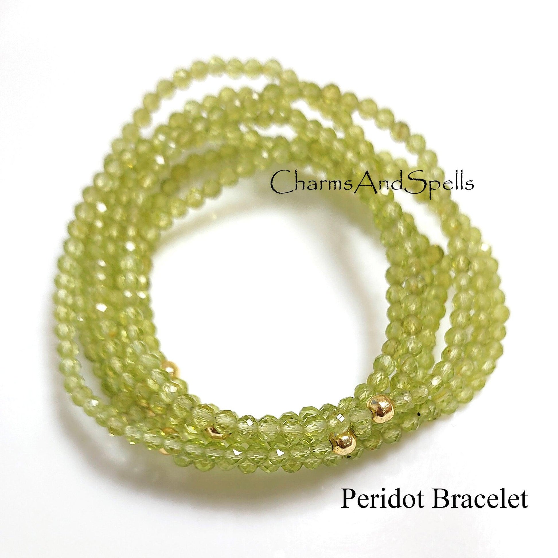 Peridot Stretch Bracelet, Delicate Beaded Peridot Elastic Jewelry, August Birthstone, Peridot Healing Crystal Bracelet, Stacking Jewelry - Charms And Spells