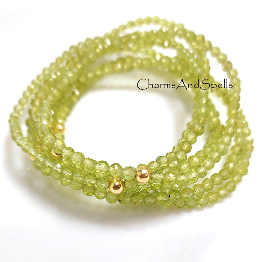 Peridot Stretch Bracelet, Delicate Beaded Peridot Elastic Jewelry, August Birthstone, Peridot Healing Crystal Bracelet, Stacking Jewelry - Charms And Spells