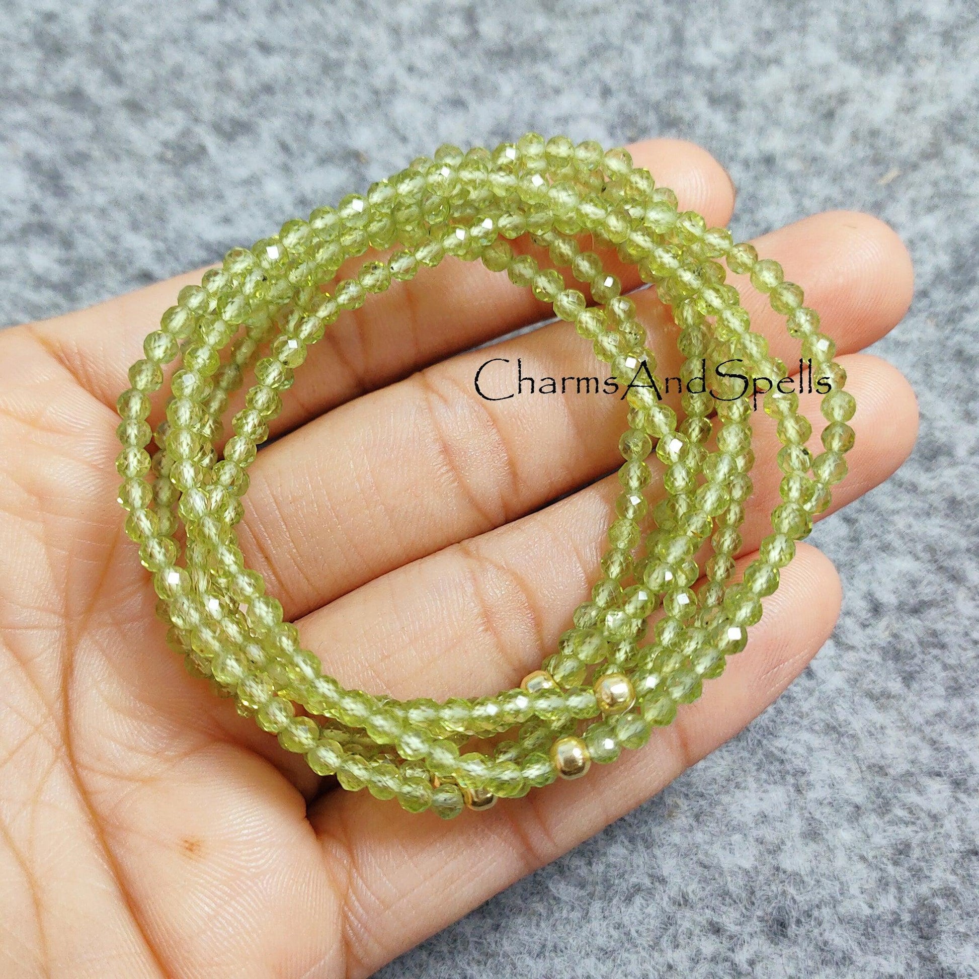 Peridot Stretch Bracelet, Delicate Beaded Peridot Elastic Jewelry, August Birthstone, Peridot Healing Crystal Bracelet, Stacking Jewelry - Charms And Spells