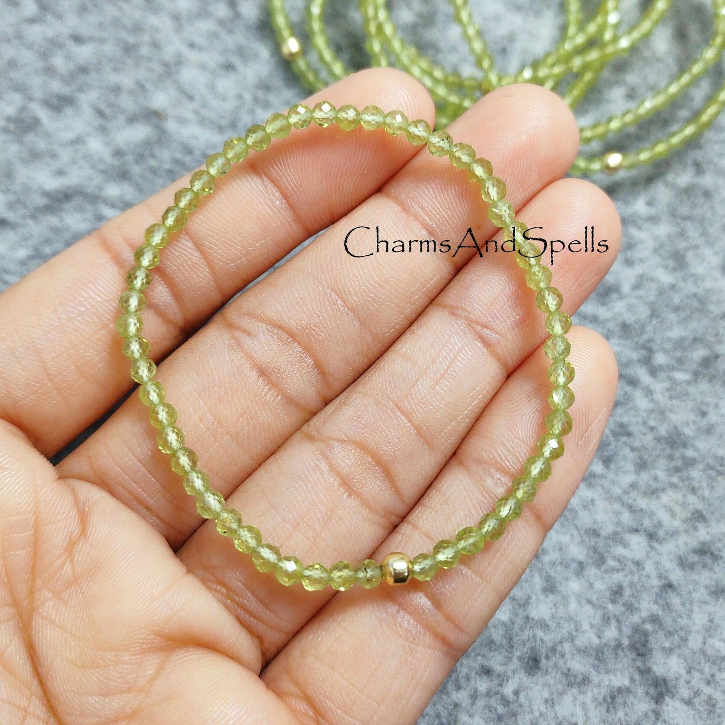 Peridot Stretch Bracelet, Delicate Beaded Peridot Elastic Jewelry, August Birthstone, Peridot Healing Crystal Bracelet, Stacking Jewelry - Charms And Spells