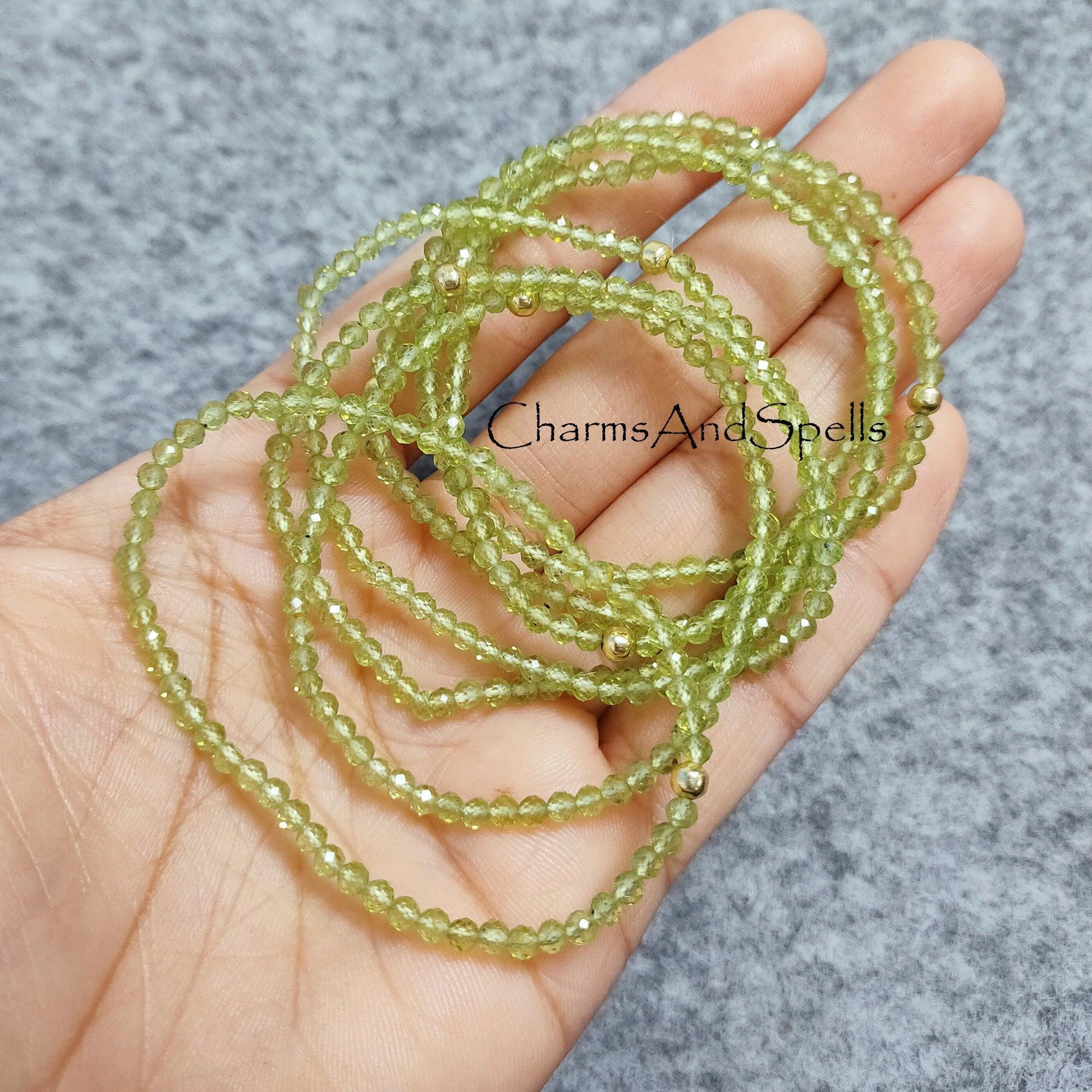 Peridot Stretch Bracelet, Delicate Beaded Peridot Elastic Jewelry, August Birthstone, Peridot Healing Crystal Bracelet, Stacking Jewelry - Charms And Spells