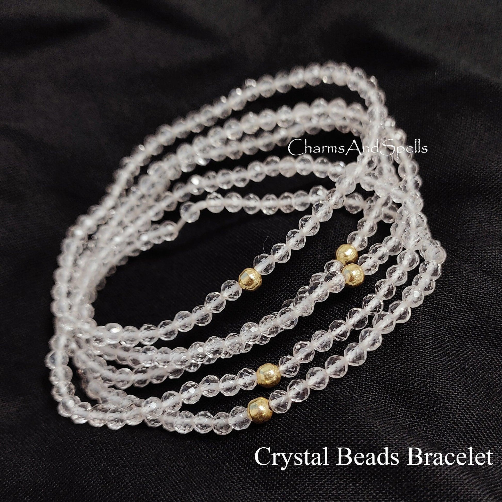 Clear Quartz Stretch Bracelet, Beaded Delicate Crystal Quartz Jewelry, Elastic Stacking Bracelet, April Birthstone Bracelet, Healing Crystal - Charms And Spells