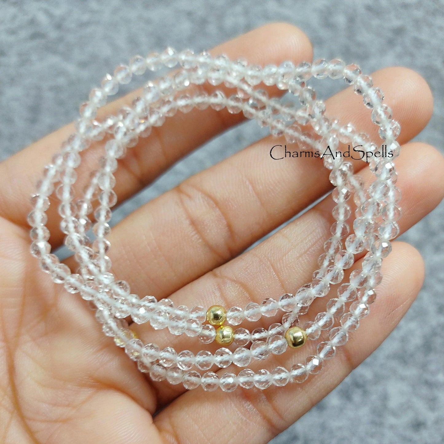 Clear Quartz Stretch Bracelet, Beaded Delicate Crystal Quartz Jewelry, Elastic Stacking Bracelet, April Birthstone Bracelet, Healing Crystal - Charms And Spells