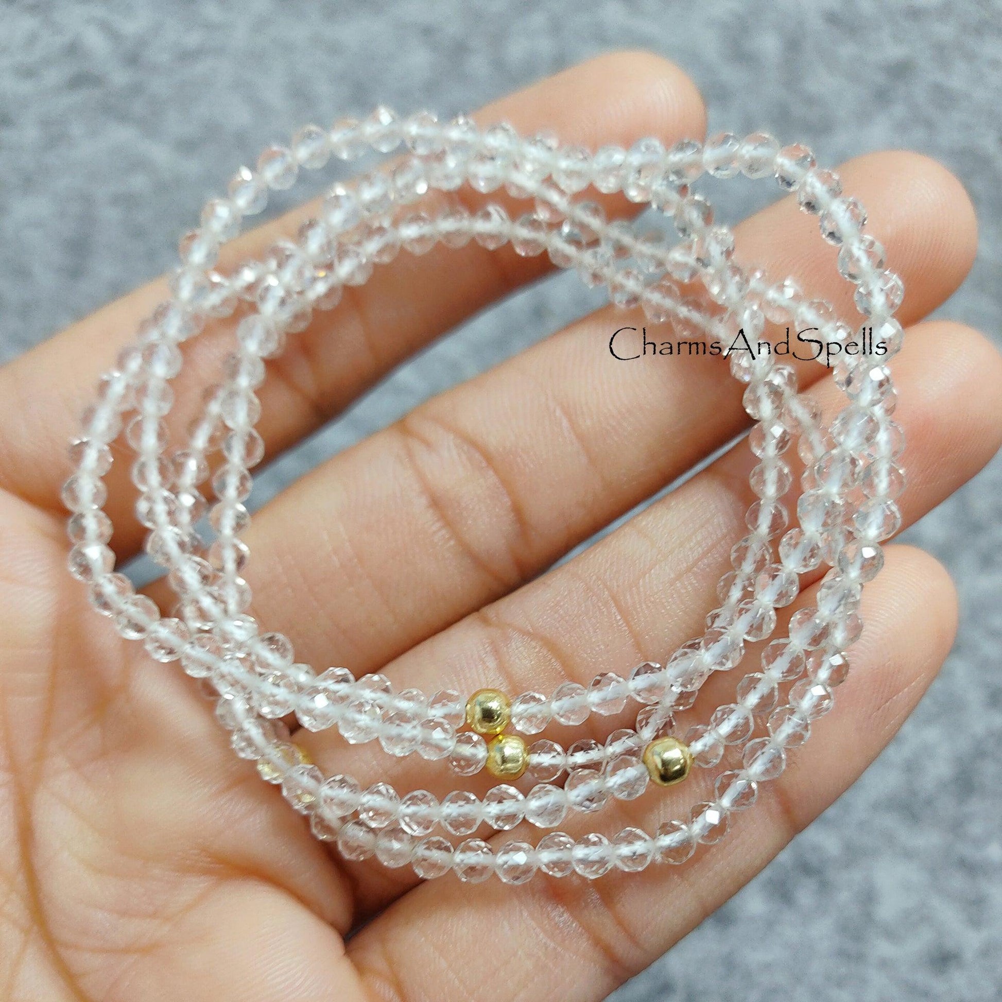 Clear Quartz Stretch Bracelet, Beaded Delicate Crystal Quartz Jewelry, Elastic Stacking Bracelet, April Birthstone Bracelet, Healing Crystal - Charms And Spells