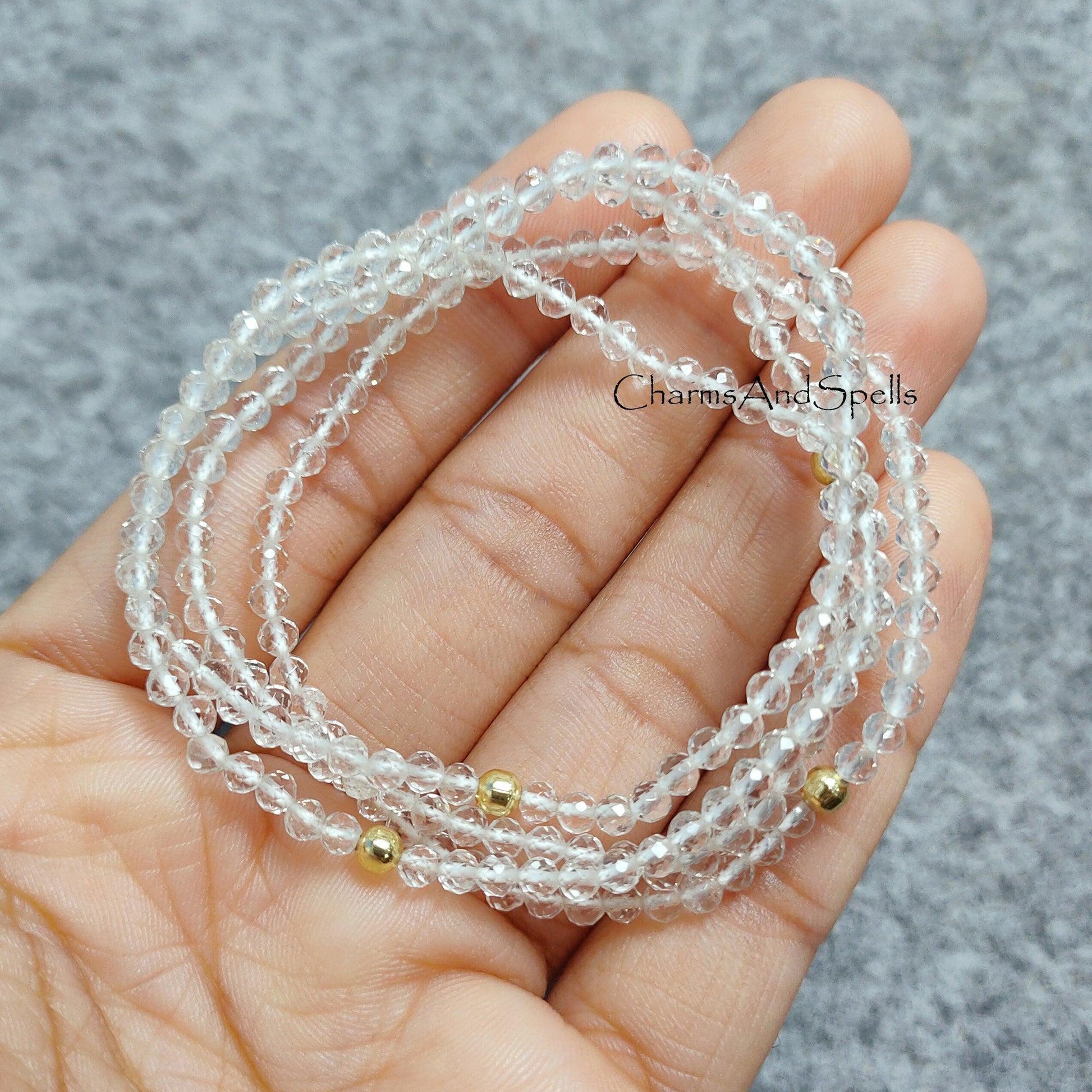 Clear Quartz Stretch Bracelet, Beaded Delicate Crystal Quartz Jewelry, Elastic Stacking Bracelet, April Birthstone Bracelet, Healing Crystal - Charms And Spells