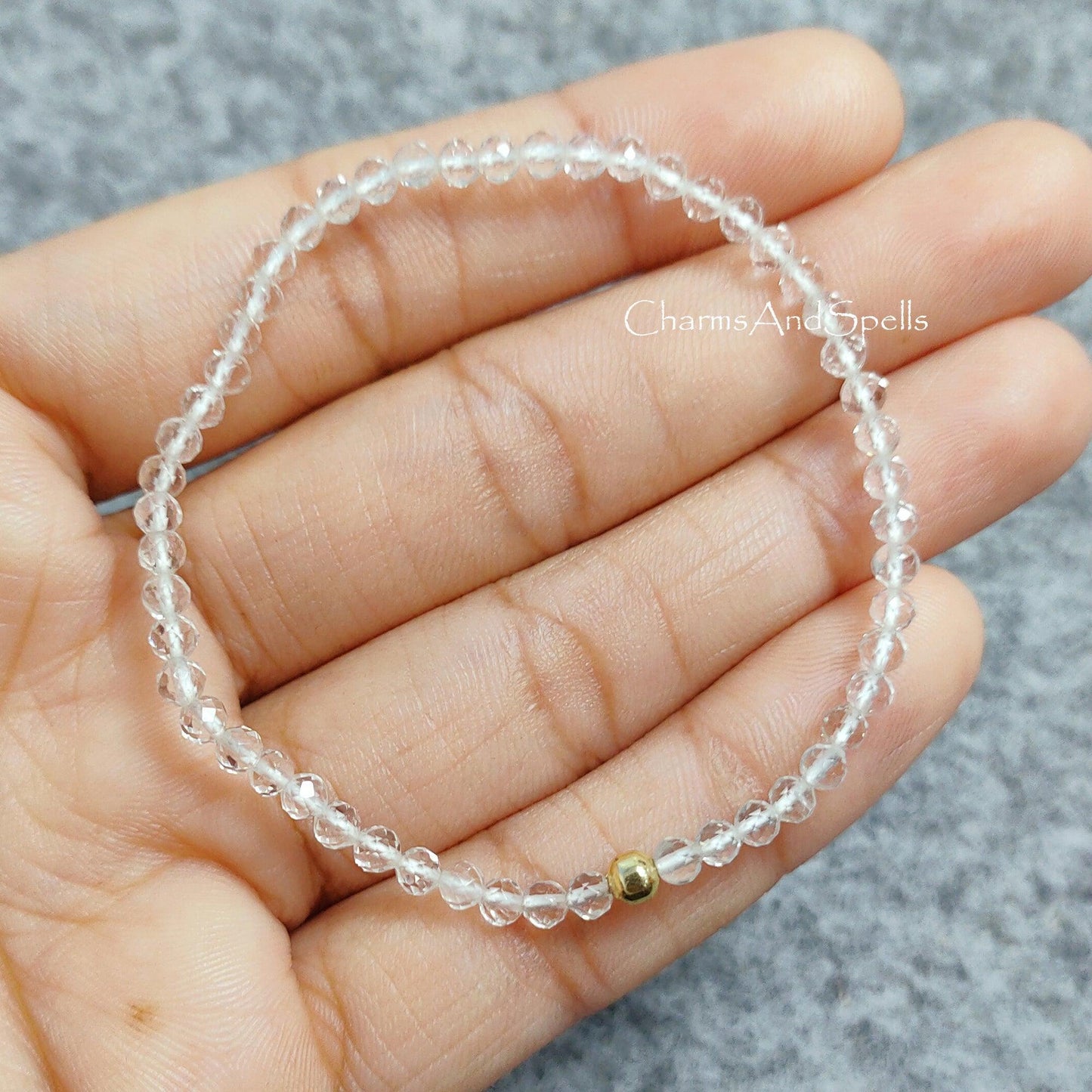 Clear Quartz Stretch Bracelet, Beaded Delicate Crystal Quartz Jewelry, Elastic Stacking Bracelet, April Birthstone Bracelet, Healing Crystal - Charms And Spells