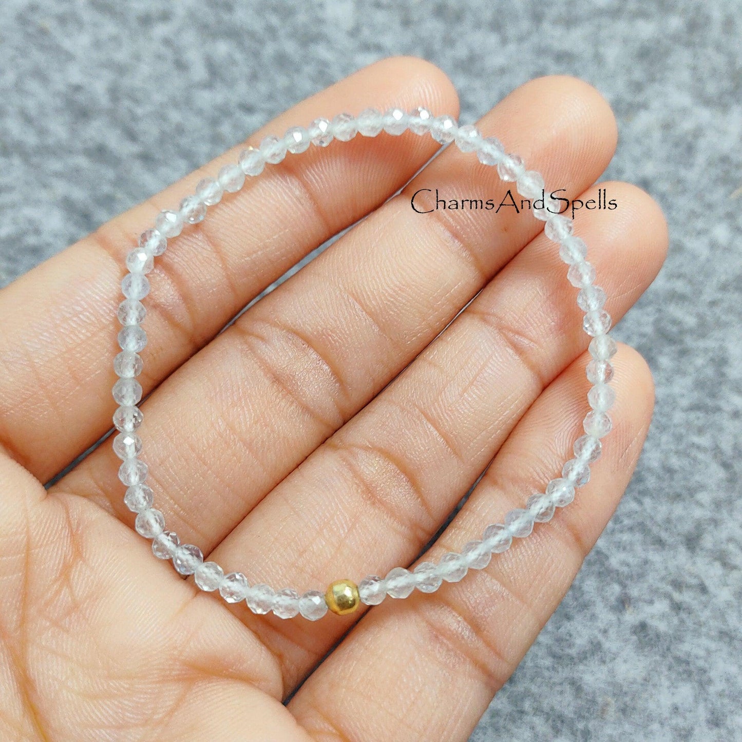 Aquamarine Stretch Bracelet, Dainty Beaded Gemstone Jewelry, March Birthstone Crystal Gift, Aquamarine Stretch Bracelet, Stacking Bracelet - Charms And Spells