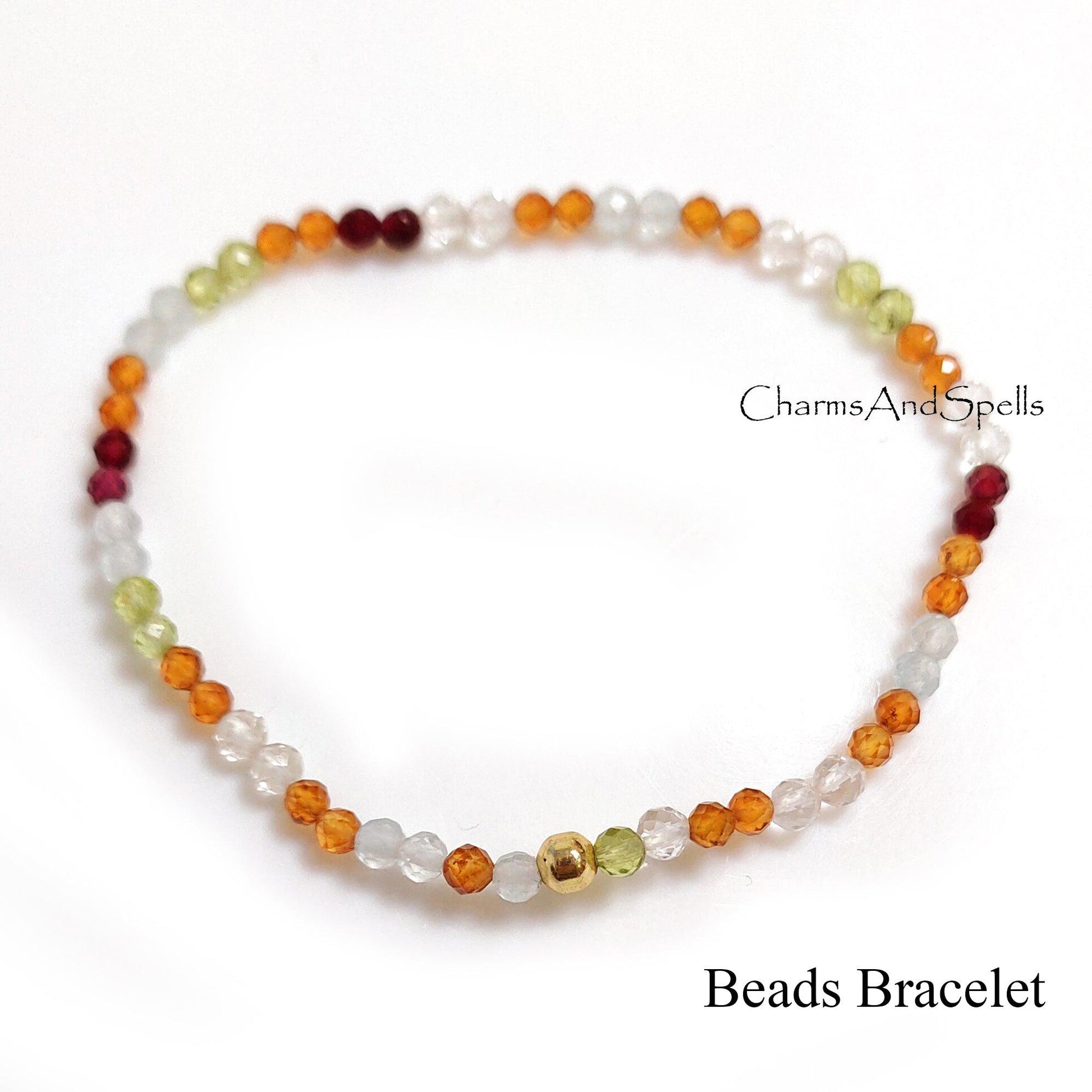 Multistone Bracelet, Stretchable bracelet, Aquamarine Stretch Bracelet, Multicolor Bracelet, Clear Quartz, Citrine, Peridot, Garnet Bracelet - Charms And Spells