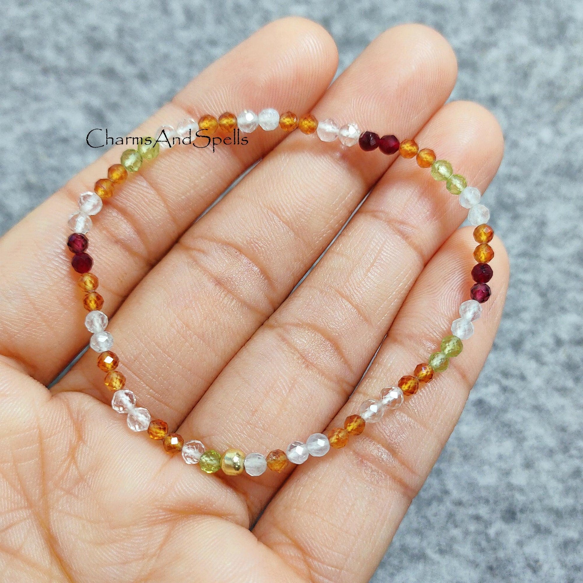 Multistone Bracelet, Stretchable bracelet, Aquamarine Stretch Bracelet, Multicolor Bracelet, Clear Quartz, Citrine, Peridot, Garnet Bracelet - Charms And Spells