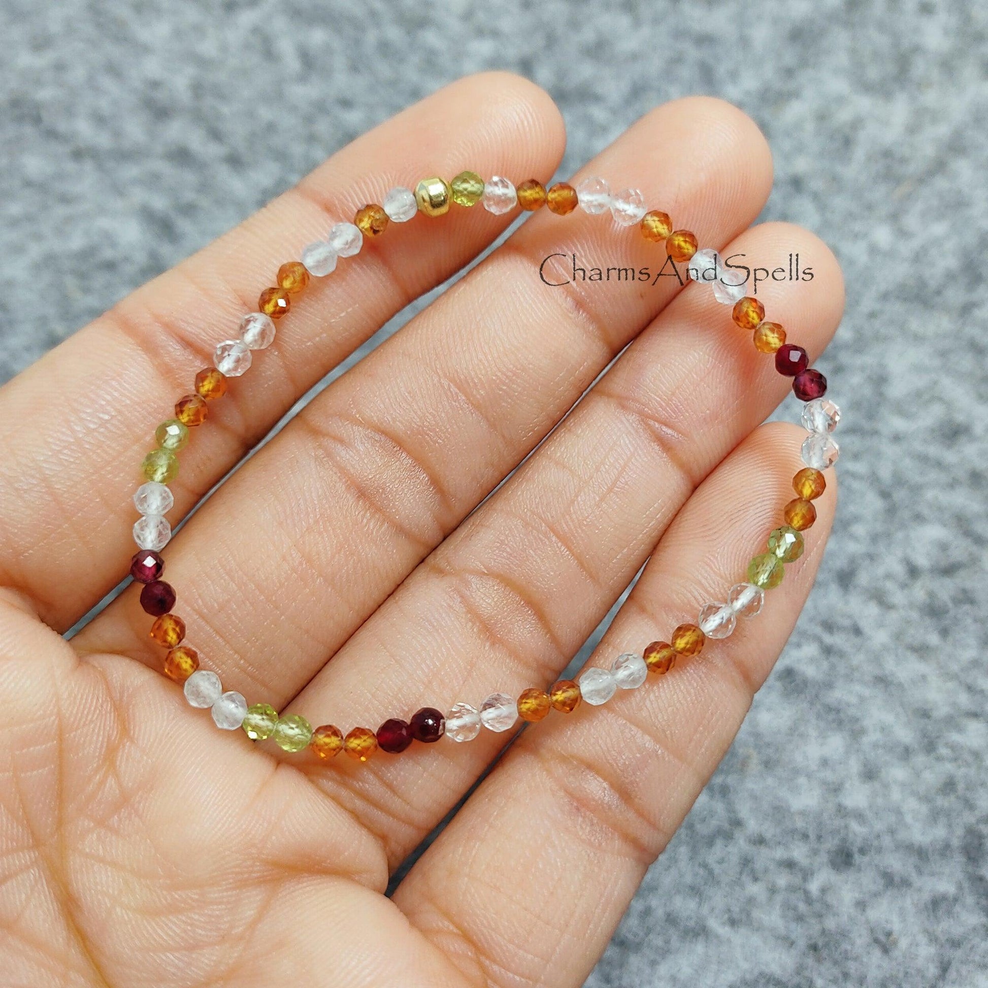 Multistone Bracelet, Stretchable bracelet, Aquamarine Stretch Bracelet, Multicolor Bracelet, Clear Quartz, Citrine, Peridot, Garnet Bracelet - Charms And Spells