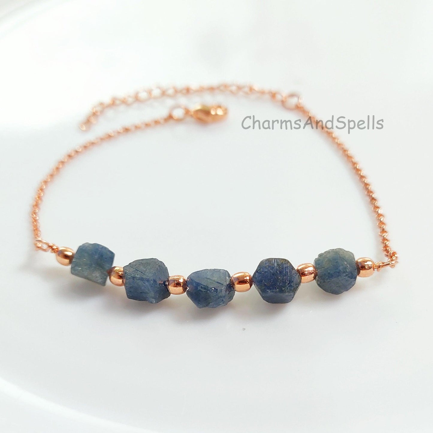 Blue Sapphire Bracelet, Rough Sapphire Bracelet, September Birthstone Bracelet, Dainty Bracelet, Gemstone Bracelet, Healing Crystal Bracelet - Charms And Spells