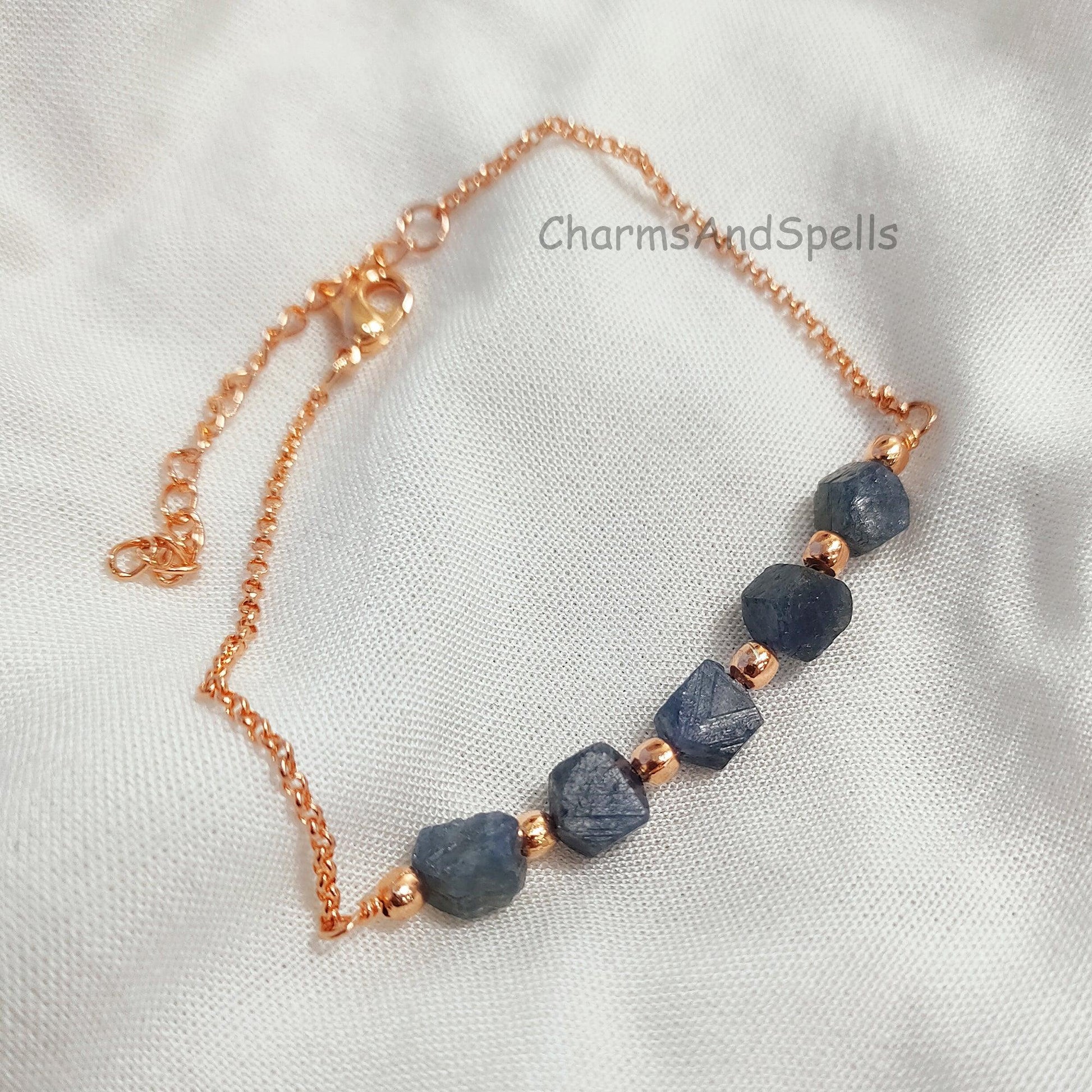 Blue Sapphire Bracelet, Rough Sapphire Bracelet, September Birthstone Bracelet, Dainty Bracelet, Gemstone Bracelet, Healing Crystal Bracelet - Charms And Spells