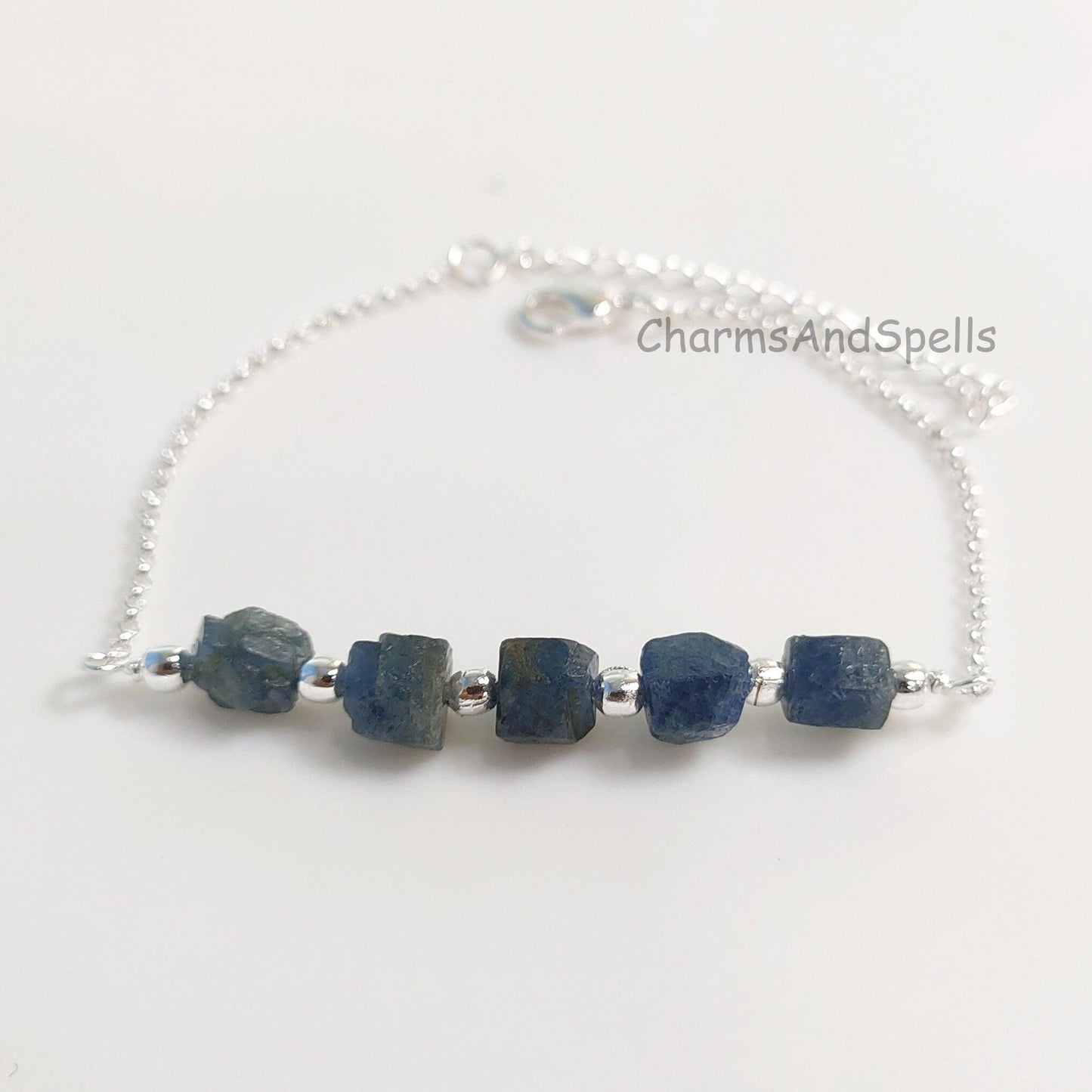 Rough Sapphire Bracelet, Raw Blue Sapphire Bracelet, Raw Sapphire September Birthstone Bracelet, Silver Plated Bracelet, Gemstone Bracelet - Charms And Spells