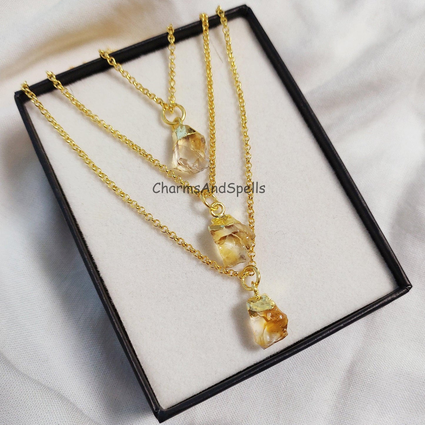 Natural Rough Citrine Gemstone Jewelry, Healing Crystal Necklace, Birthstone Raw Citrine Charm Necklace, Gemstone Pendant, Meditation Necklace - Charms And Spells