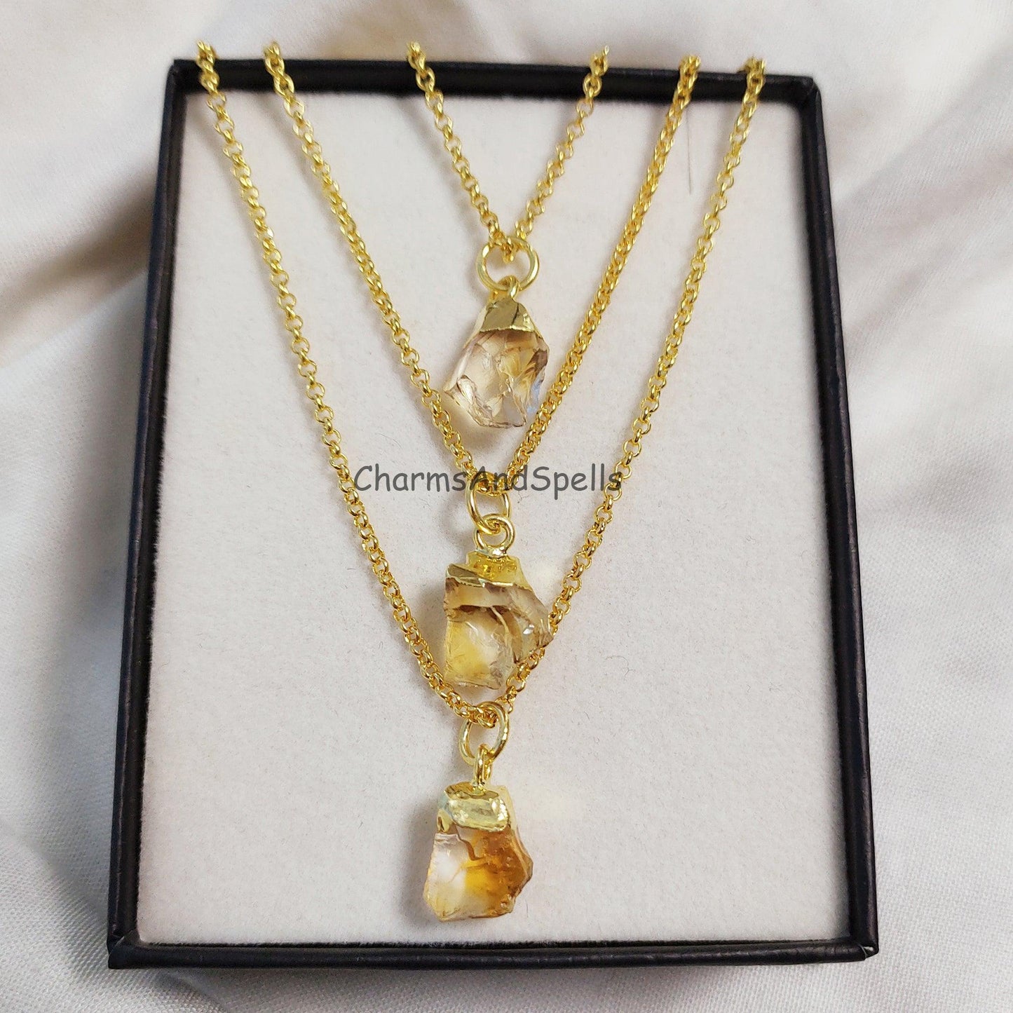 Natural Rough Citrine Gemstone Jewelry, Healing Crystal Necklace, Birthstone Raw Citrine Charm Necklace, Gemstone Pendant, Meditation Necklace - Charms And Spells