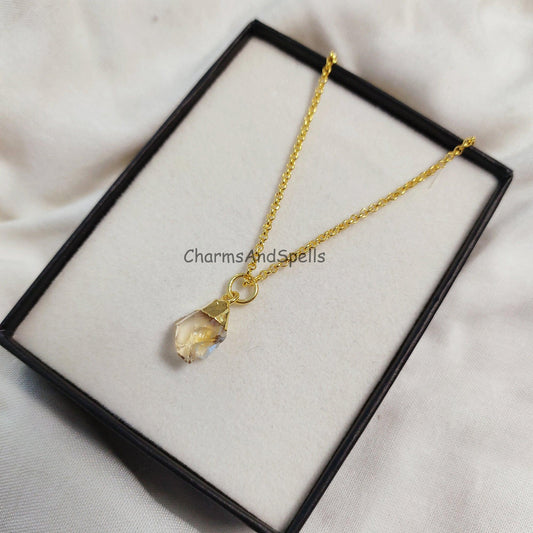 Natural Rough Citrine Gemstone Jewelry, Healing Crystal Necklace, Birthstone Raw Citrine Charm Necklace, Gemstone Pendant, Meditation Necklace - Charms And Spells