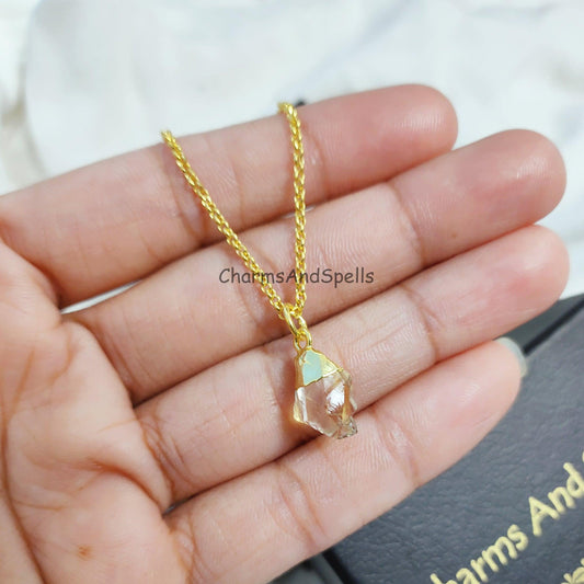 Natural Rough Citrine Gemstone Jewelry, Healing Crystal Necklace, Birthstone Raw Citrine Charm Necklace, Gemstone Pendant, Meditation Necklace - Charms And Spells