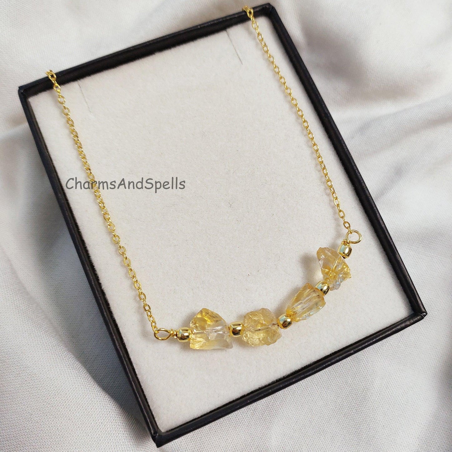 Natural Raw Citrine Bar Necklace, Birthstone Necklace, Gemstone Necklace, Layering Necklace,Rough Citrine Necklace, Healing Crystal Necklace - Charms And Spells