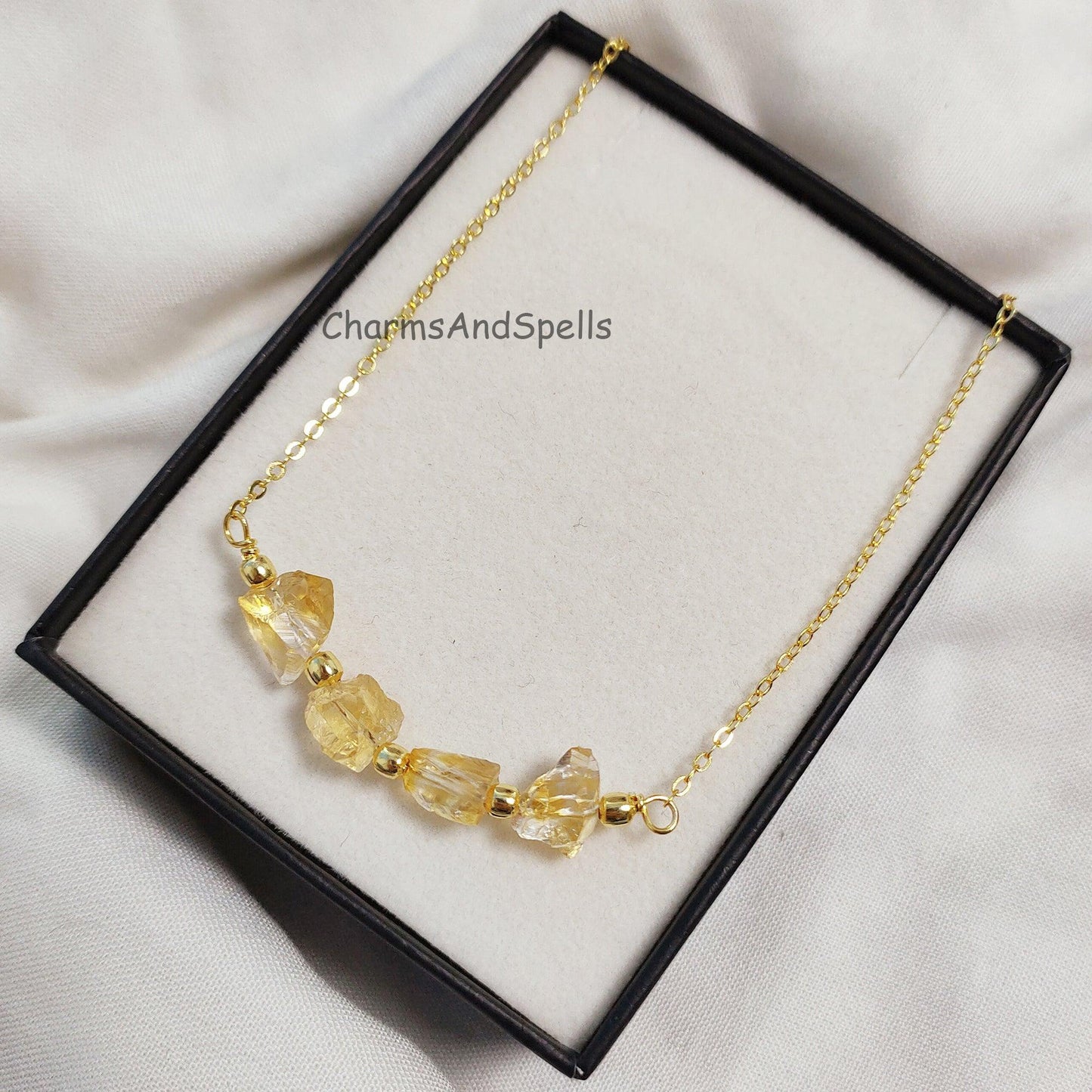 Natural Raw Citrine Bar Necklace, Birthstone Necklace, Gemstone Necklace, Layering Necklace,Rough Citrine Necklace, Healing Crystal Necklace - Charms And Spells