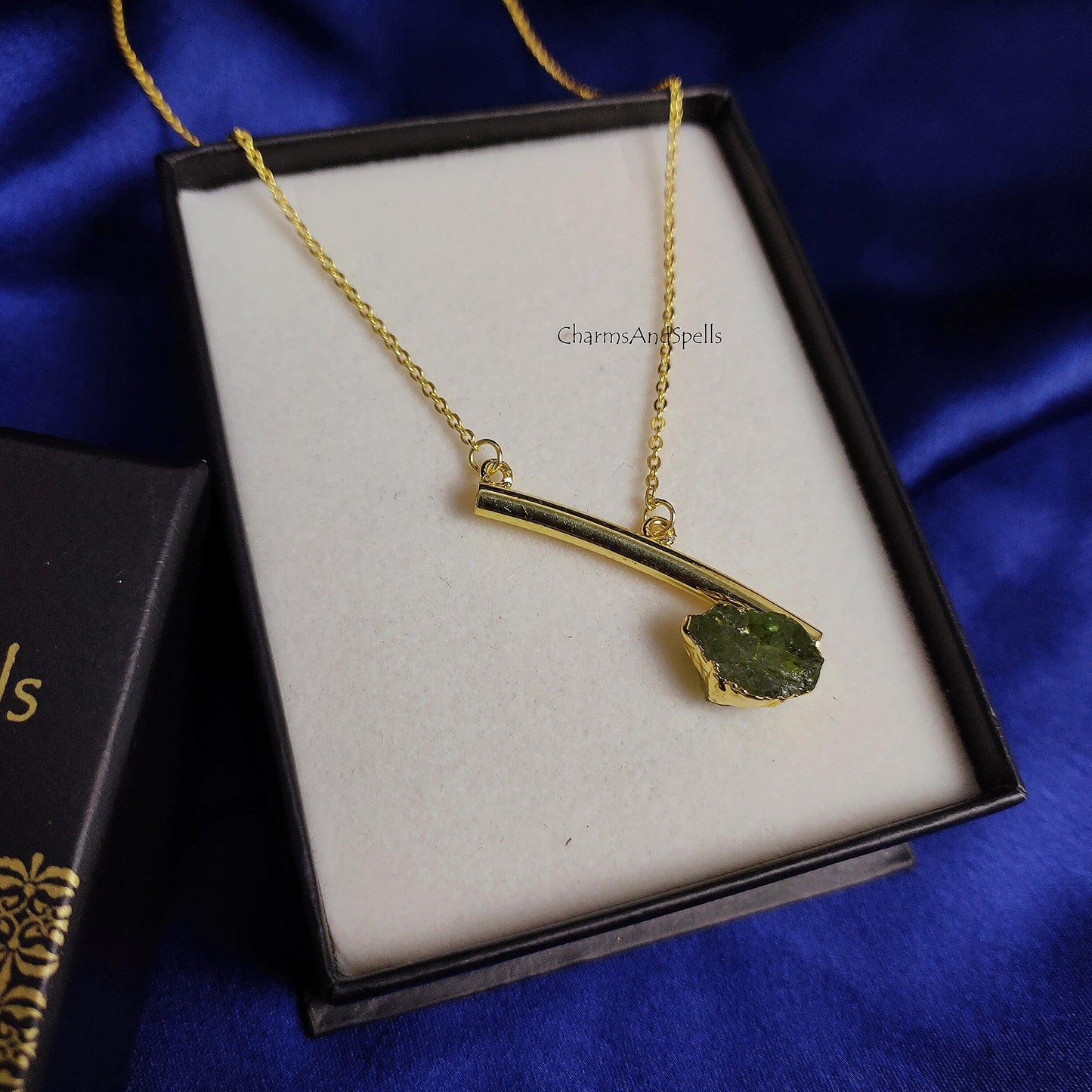 Natural Raw Peridot Necklace, Rough Gemstone Pendant, August Birthstone Necklace, Gold Plated Necklace, Chain Solitaire Minimalist Necklace - Charms And Spells