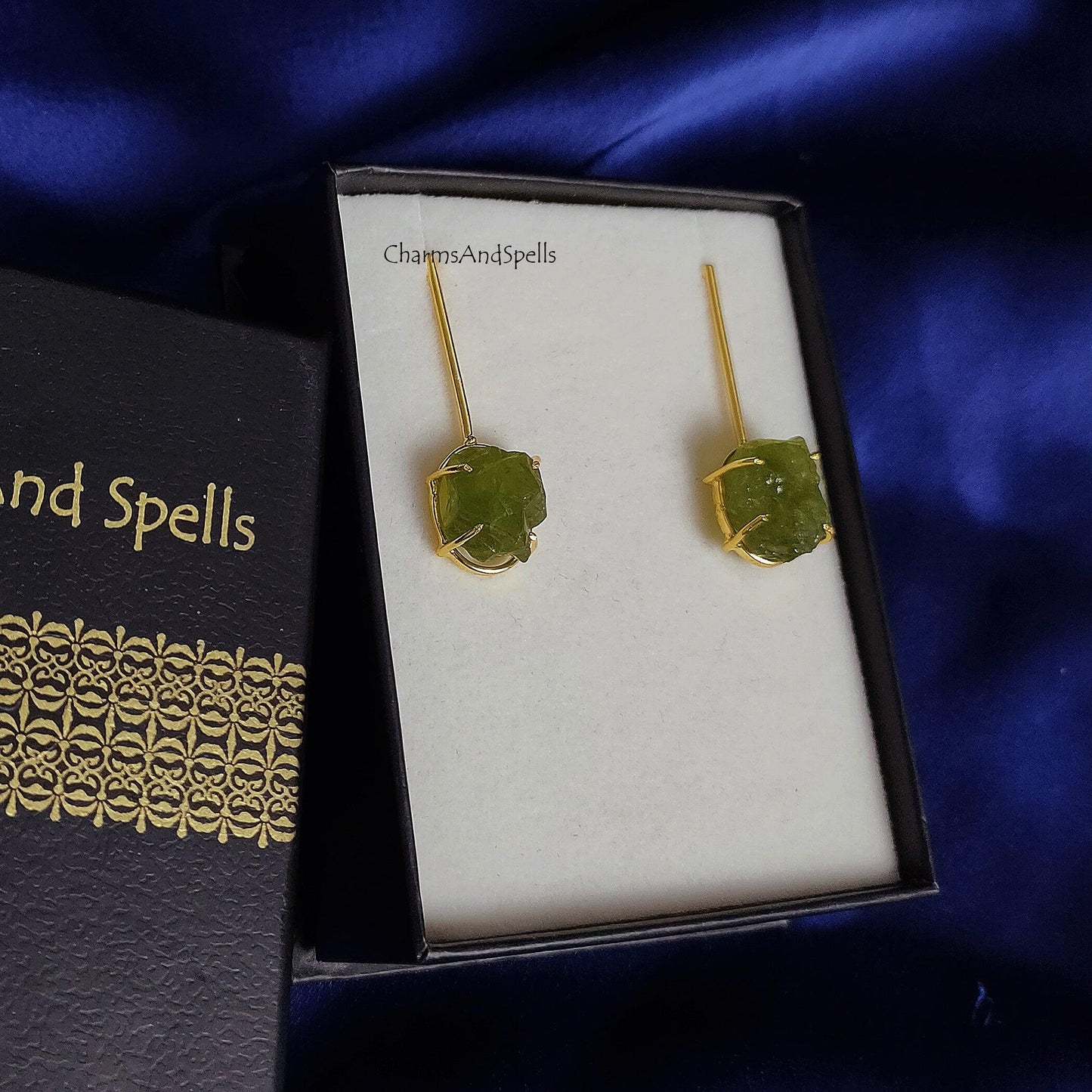 Raw Stone Earrings, Birthstone Earrings, Raw Crystal Earrings, Raw Peridot Earrings, August Birthstone, Peridot Earrings, Dainty peridot - Charms And Spells