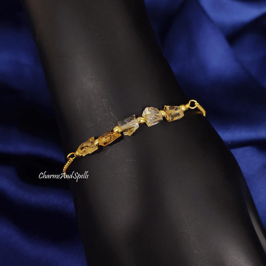 Natural Raw Citrine Bracelet, Rough Uncut Beads Jewelry, Adjustable Bracelet, Crystal Birthstone Bracelet, Handmade Jewelry, Gift For Wife - Charms And Spells
