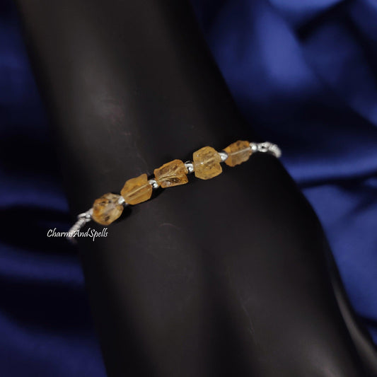 Raw Citrine Beads Bracelet, Silver Plated Bracelet, Adjustable Bracelet, Crystal Beads Bracelet, Gemstone Bracelet, Boho Beads Bracelet Gift - Charms And Spells