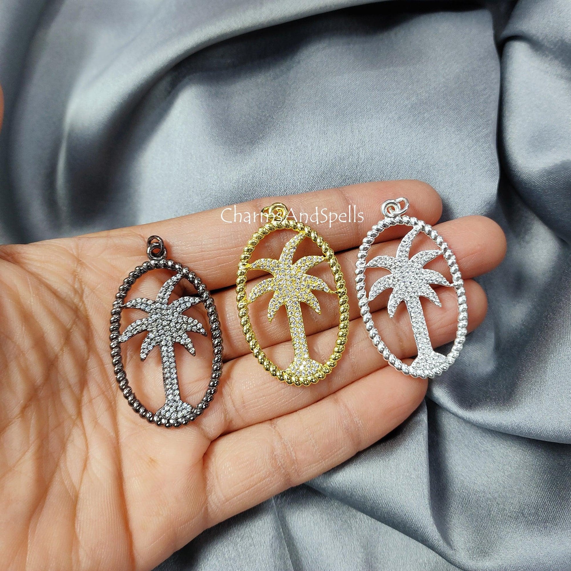 Unique Palm Tree CZ Necklace, Dainty Chain, Minimal Necklace, Palm Tree CZ Pendant, Palm Tree CZ Charm, Simple Necklace, Unique Gift For Her - Charms And Spells