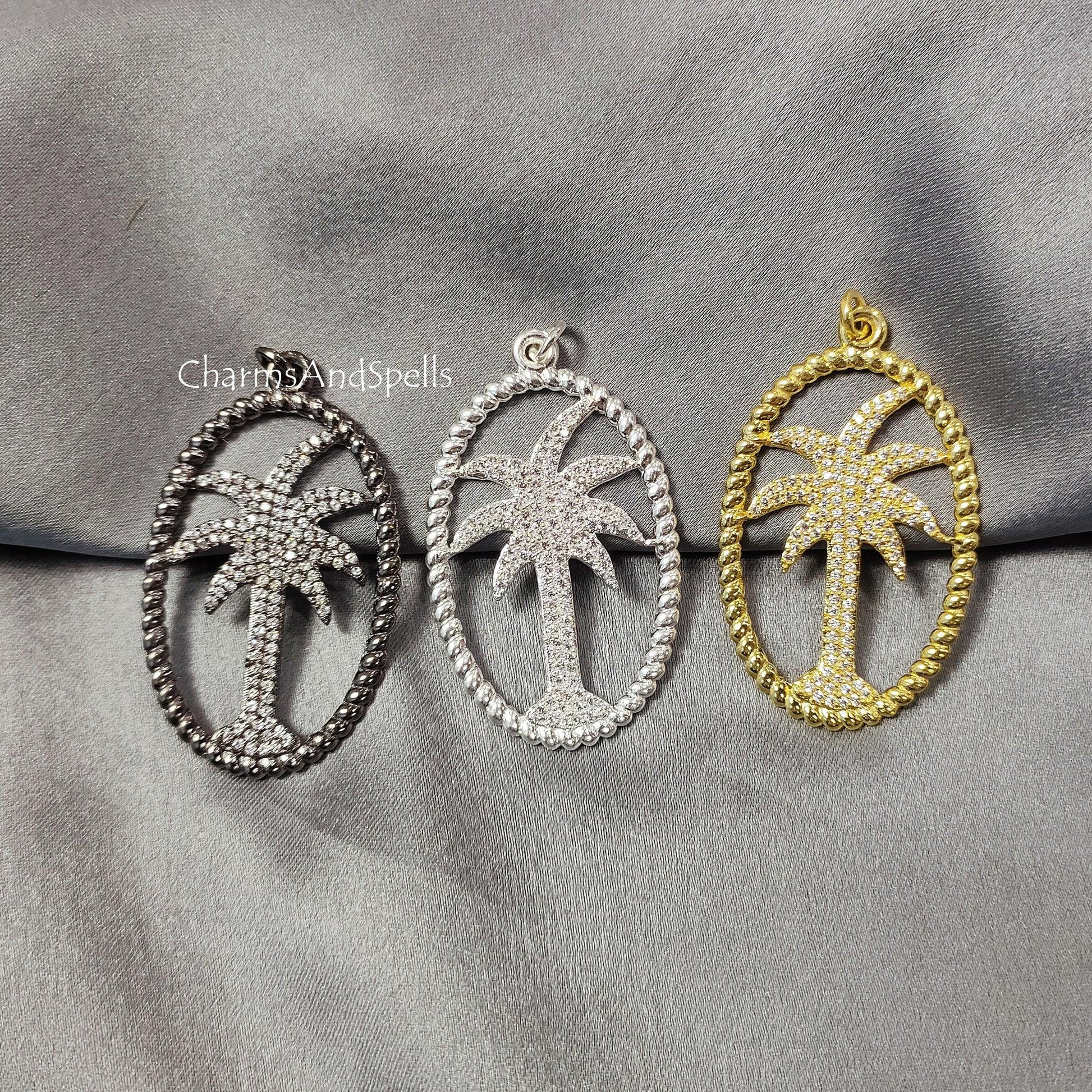 Unique Palm Tree CZ Necklace, Dainty Chain, Minimal Necklace, Palm Tree CZ Pendant, Palm Tree CZ Charm, Simple Necklace, Unique Gift For Her - Charms And Spells