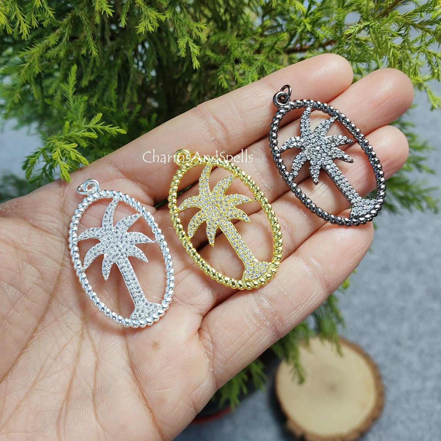 Unique Palm Tree CZ Necklace, Dainty Chain, Minimal Necklace, Palm Tree CZ Pendant, Palm Tree CZ Charm, Simple Necklace, Unique Gift For Her - Charms And Spells