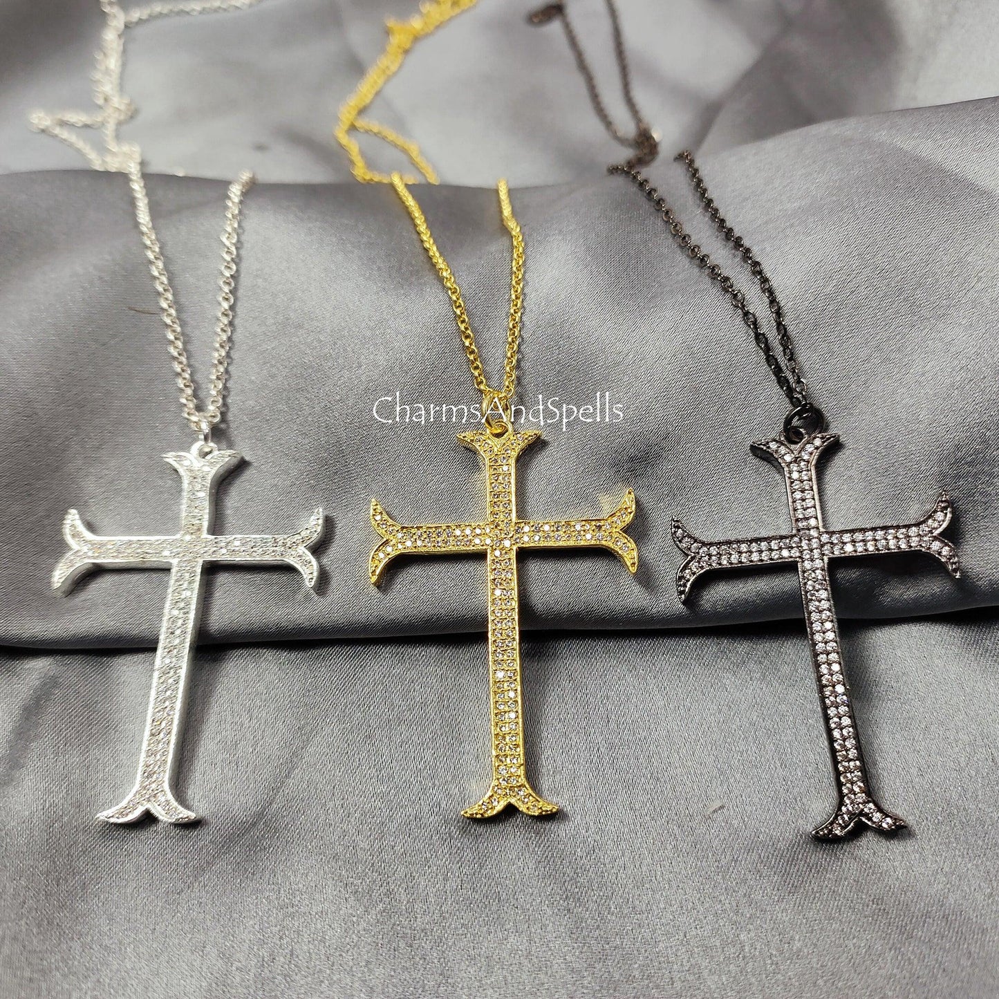 Christian Cross Pendant Necklace, Cubic Zirconia Pendant, 14k Gold Plated Necklace, Dainty Cross for Women, Religious Jewelry, Gift for Mom - Charms And Spells