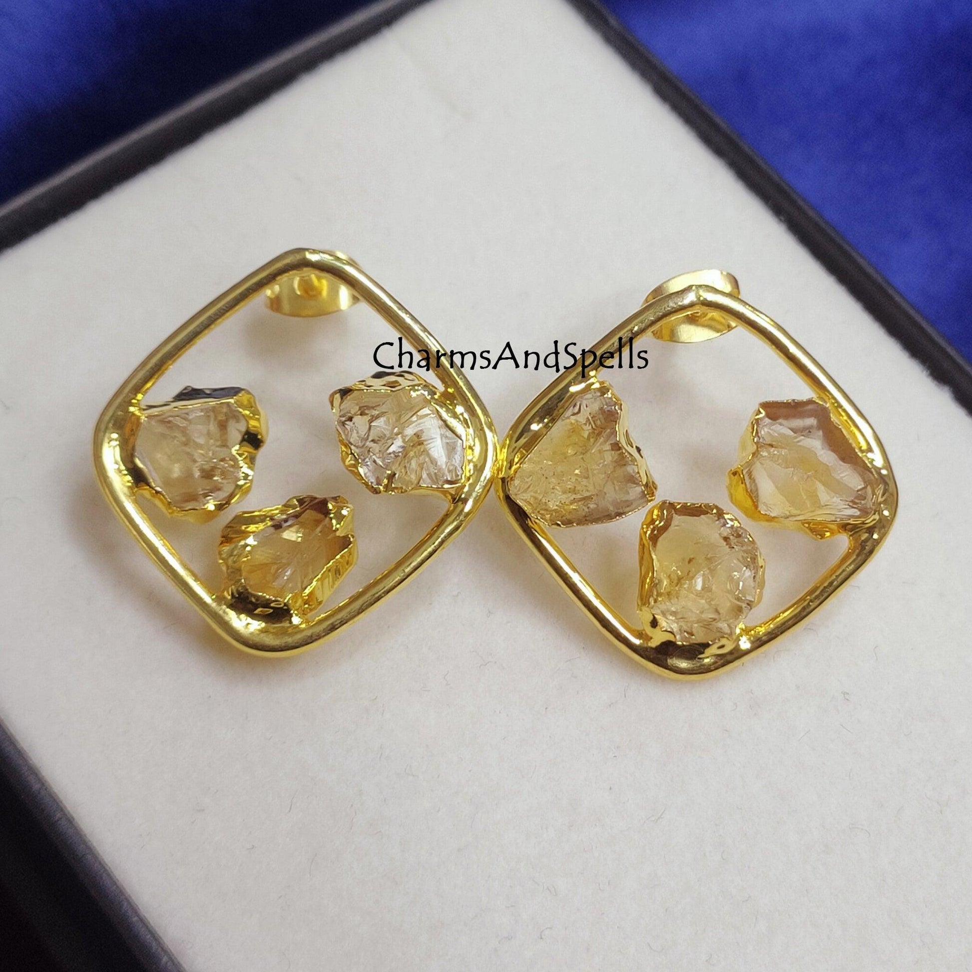 Natural Raw Citrine Earring, Dainty Citrine Jewelry, November Birthstone Earring, Gemstone Studs Earring, Raw Crystal Earrings, Gift For Her - Charms And Spells