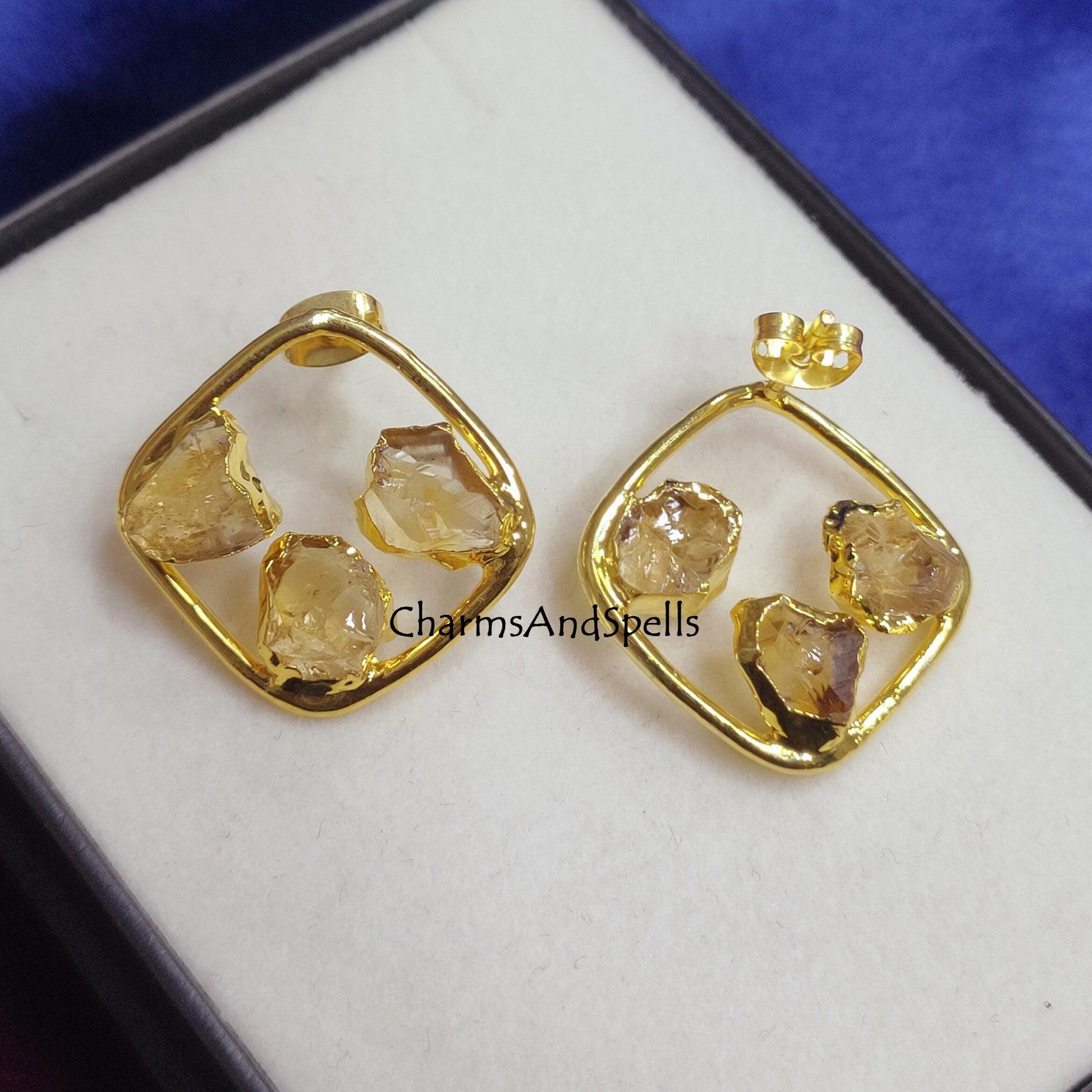 Natural Raw Citrine Earring, Dainty Citrine Jewelry, November Birthstone Earring, Gemstone Studs Earring, Raw Crystal Earrings, Gift For Her - Charms And Spells