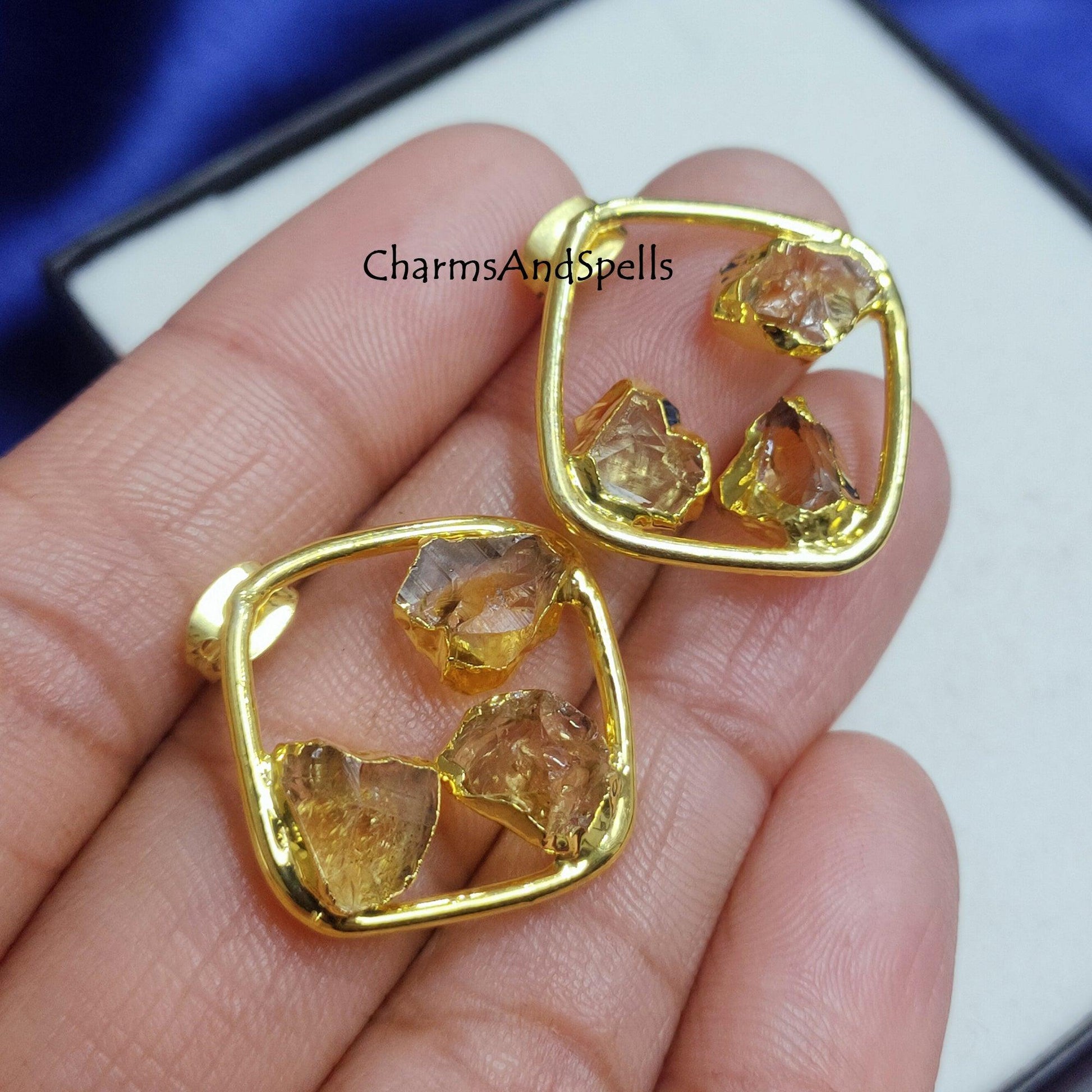 Natural Raw Citrine Earring, Dainty Citrine Jewelry, November Birthstone Earring, Gemstone Studs Earring, Raw Crystal Earrings, Gift For Her - Charms And Spells