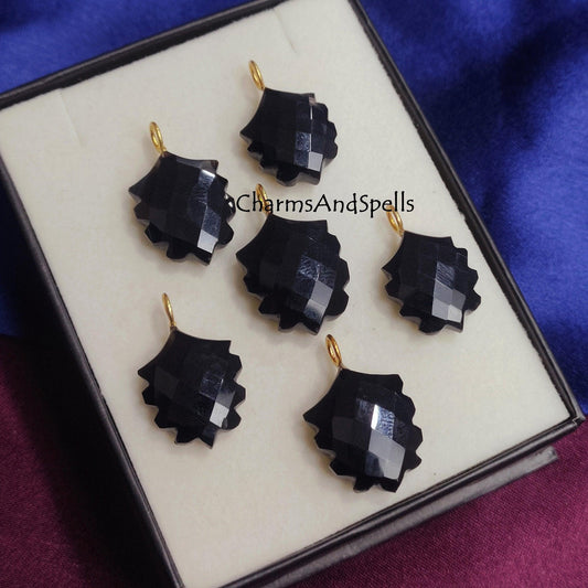 Natural Black Onyx Gemstone Necklace, Leaf Shape Carving Pendant Charms, Gold Plated Handmade Jewelry, Fashionable Jewelry, Dainty Jewelry - Charms And Spells