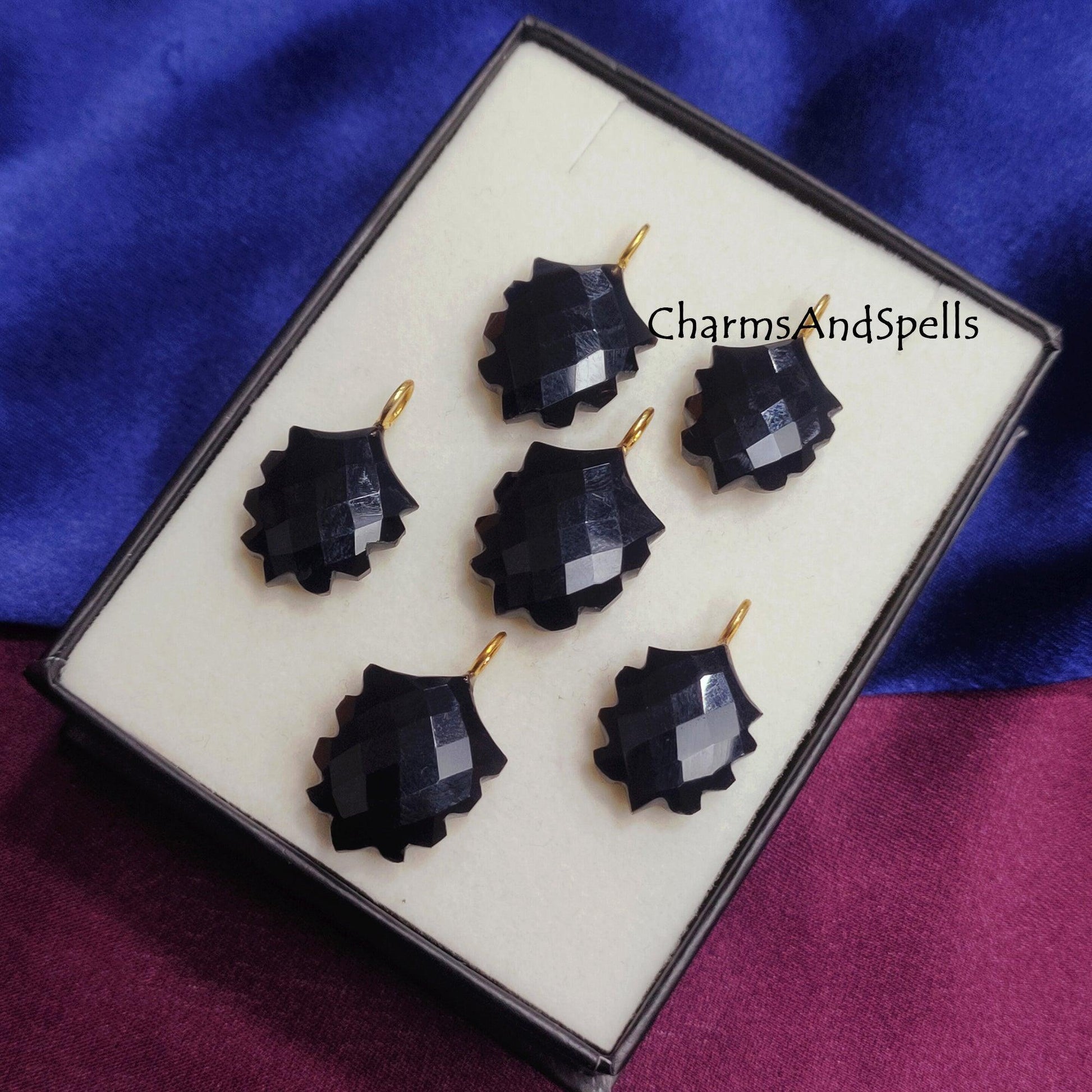 Natural Black Onyx Gemstone Necklace, Leaf Shape Carving Pendant Charms, Gold Plated Handmade Jewelry, Fashionable Jewelry, Dainty Jewelry - Charms And Spells