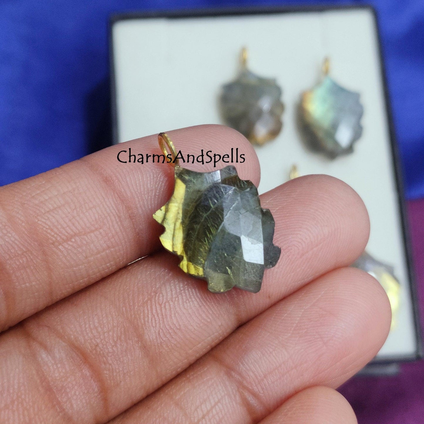 Natural Labradorite Gemstone Pendant Necklace, Leaf Design Pendant, Handmade Pendant Necklace, Leaf Jewelry, Nature Lover Gift,Birthday Gift - Charms And Spells