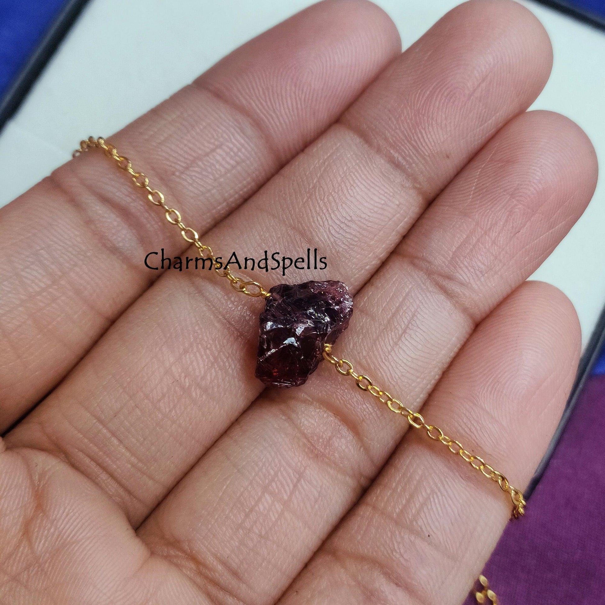 Genuine Raw Garnet Bracelet, Red Gemstone Bracelet, Gold Plated Bracelet, Dainty Bracelet, January Birthstone Jewelry, Garnet Anklet Jewelry - Charms And Spells